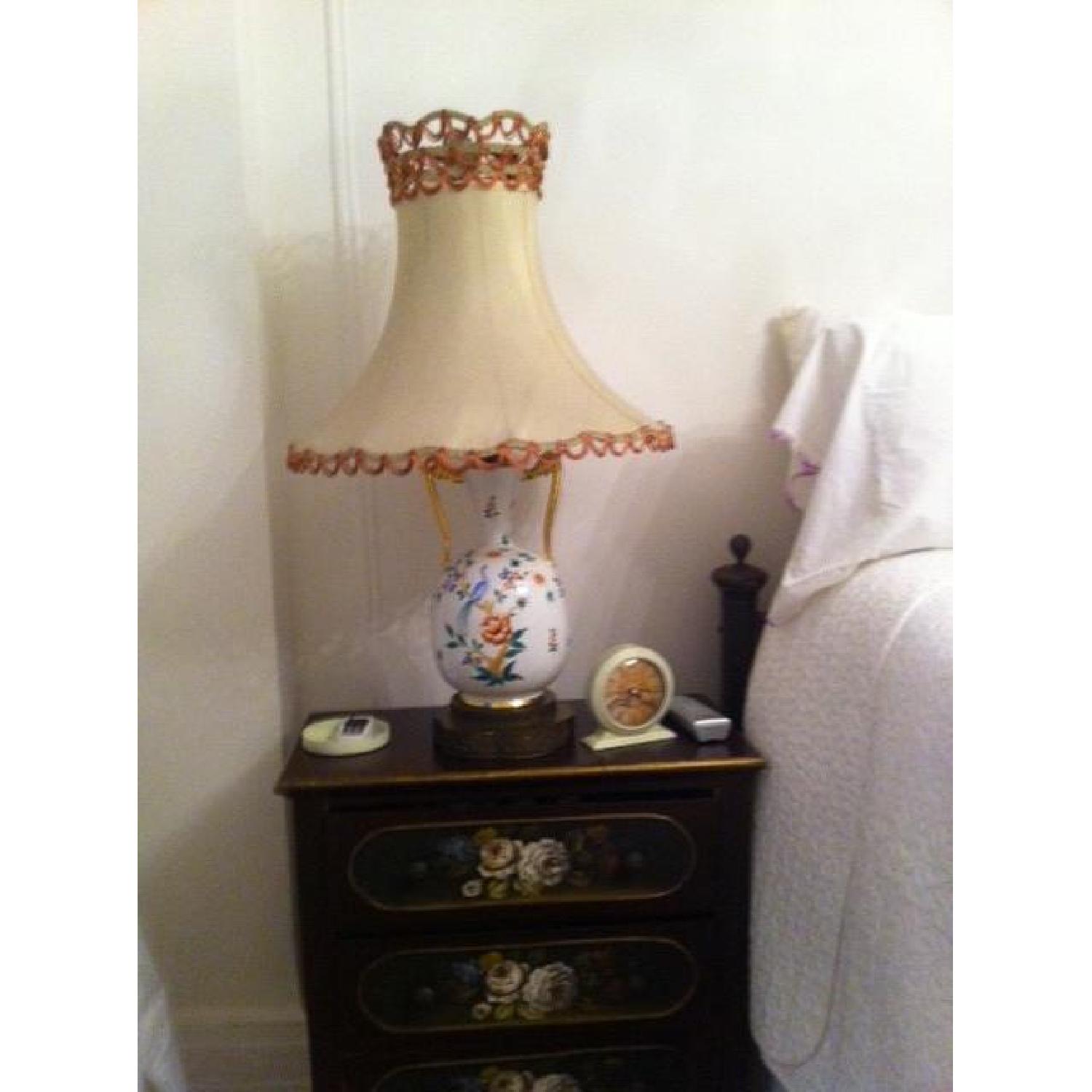 Vintage 1950's Hand Painted Lamp with Birds & Flowers - image-1
