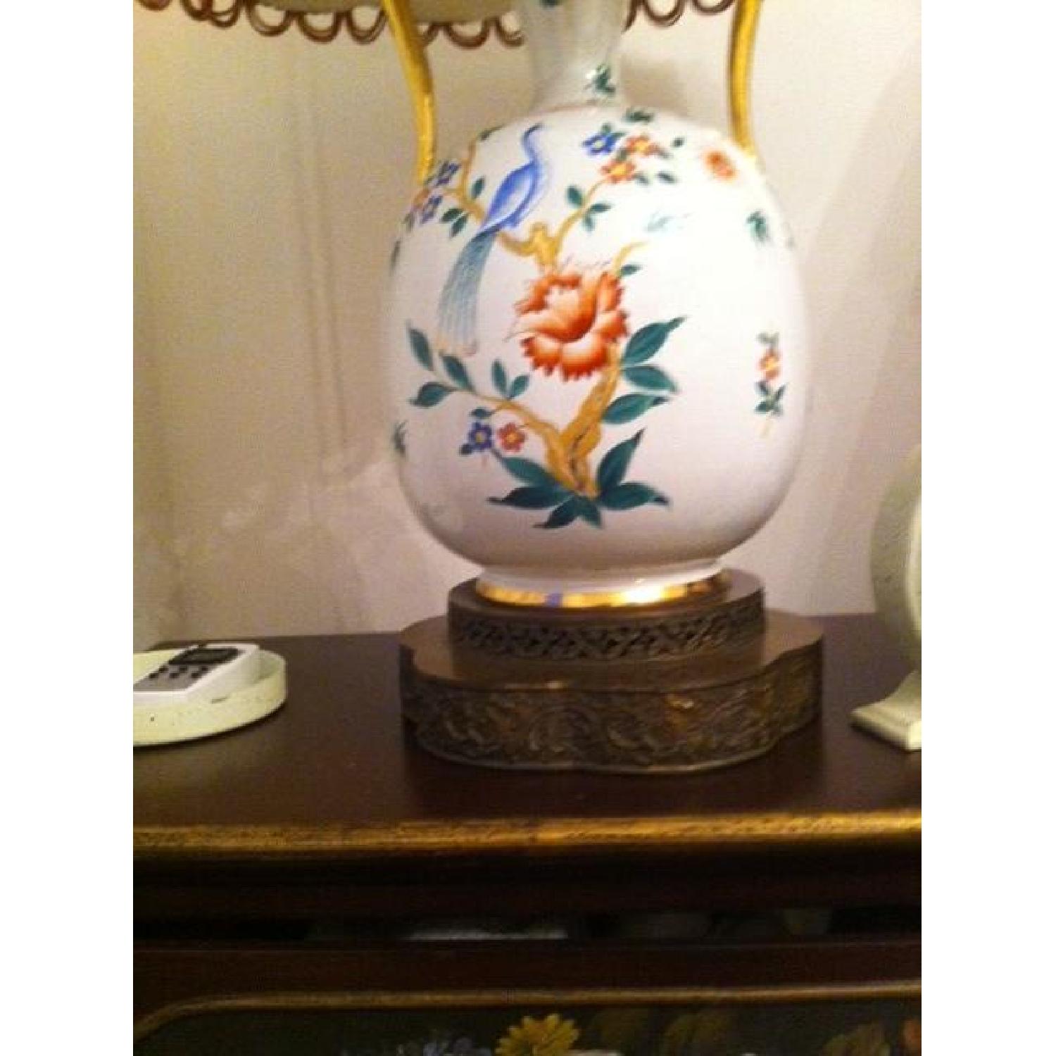 Vintage 1950's Hand Painted Lamp with Birds & Flowers - image-3