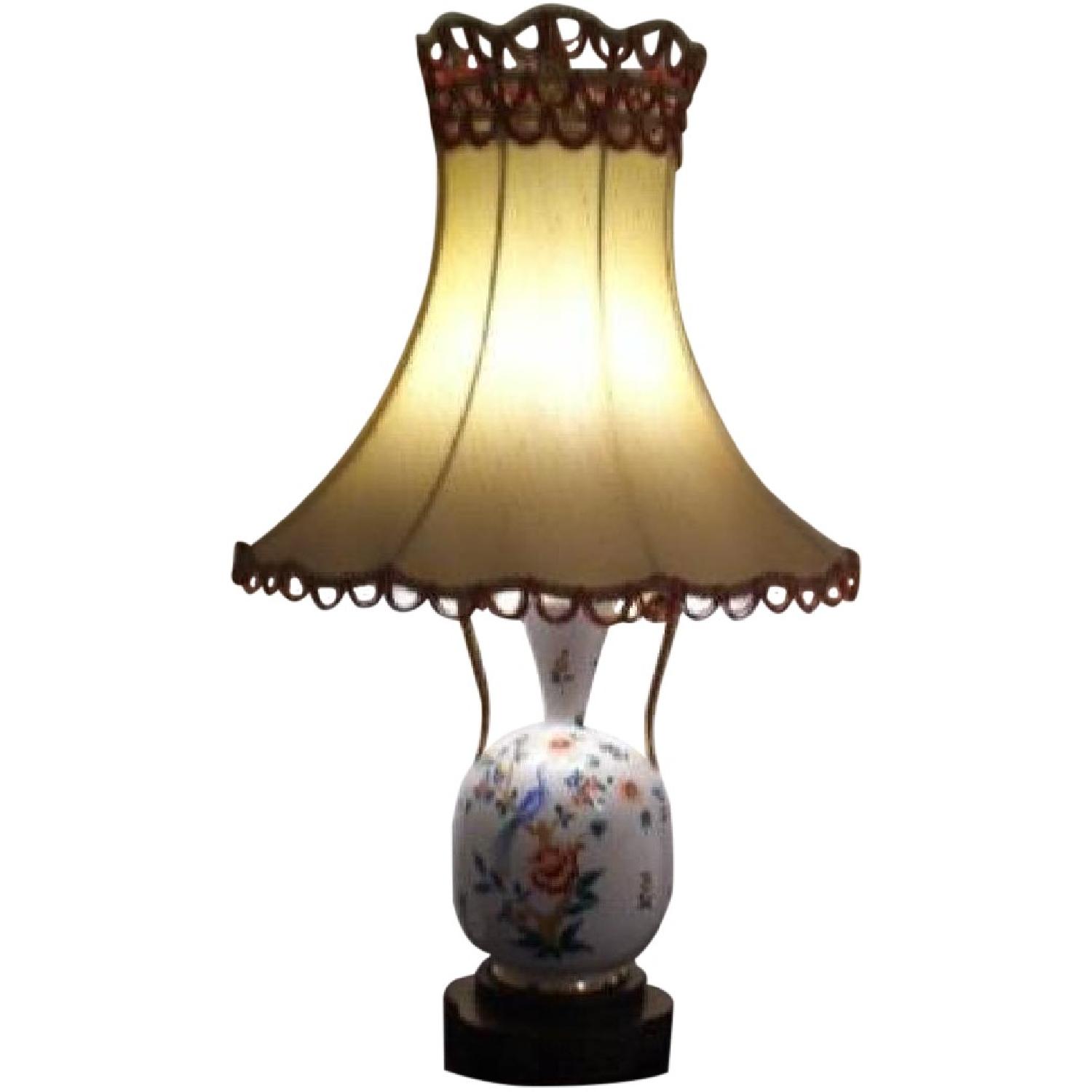 Vintage 1950's Hand Painted Lamp with Birds & Flowers