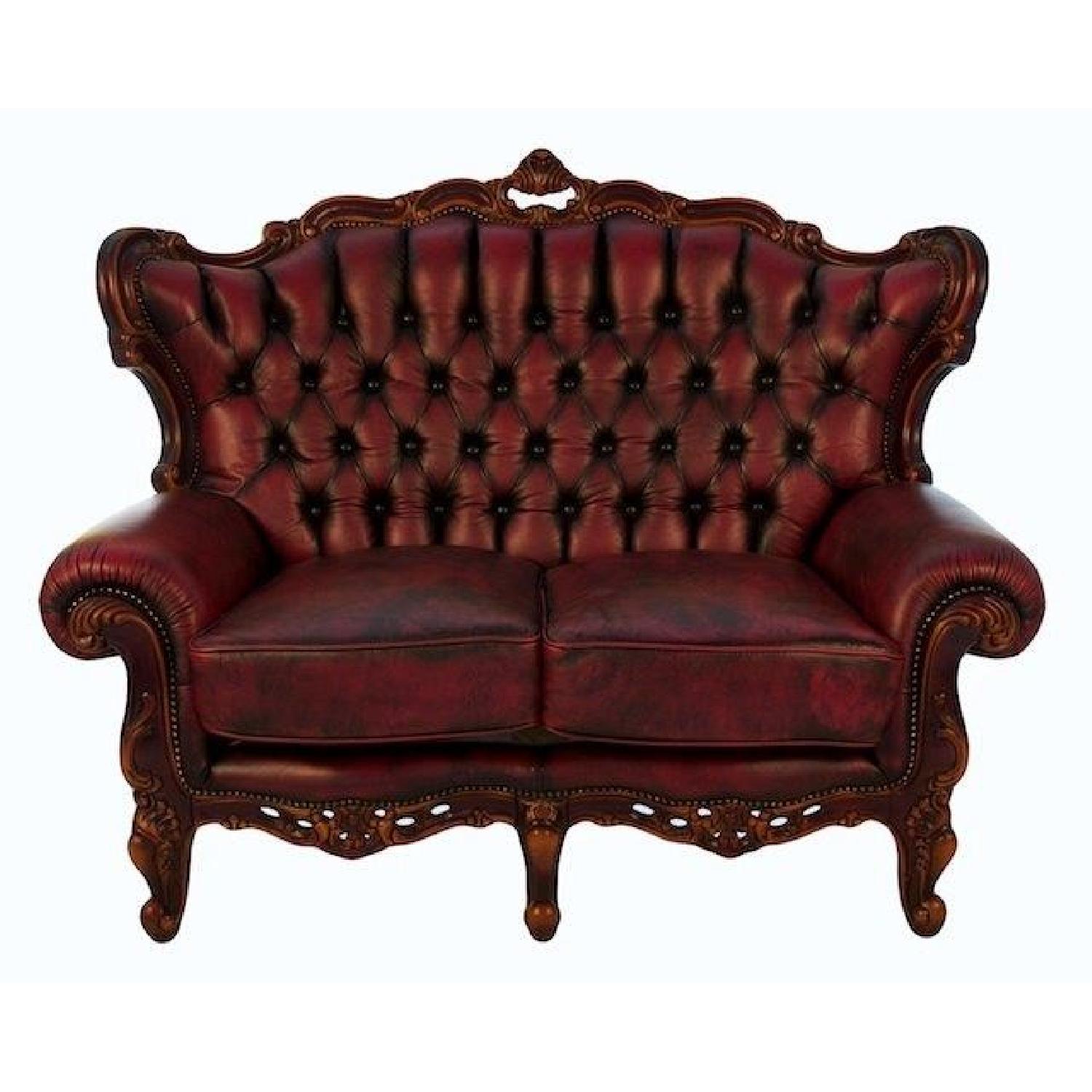 J. Horn Furniture Italian Leather Burgundy Loveseat + Chair