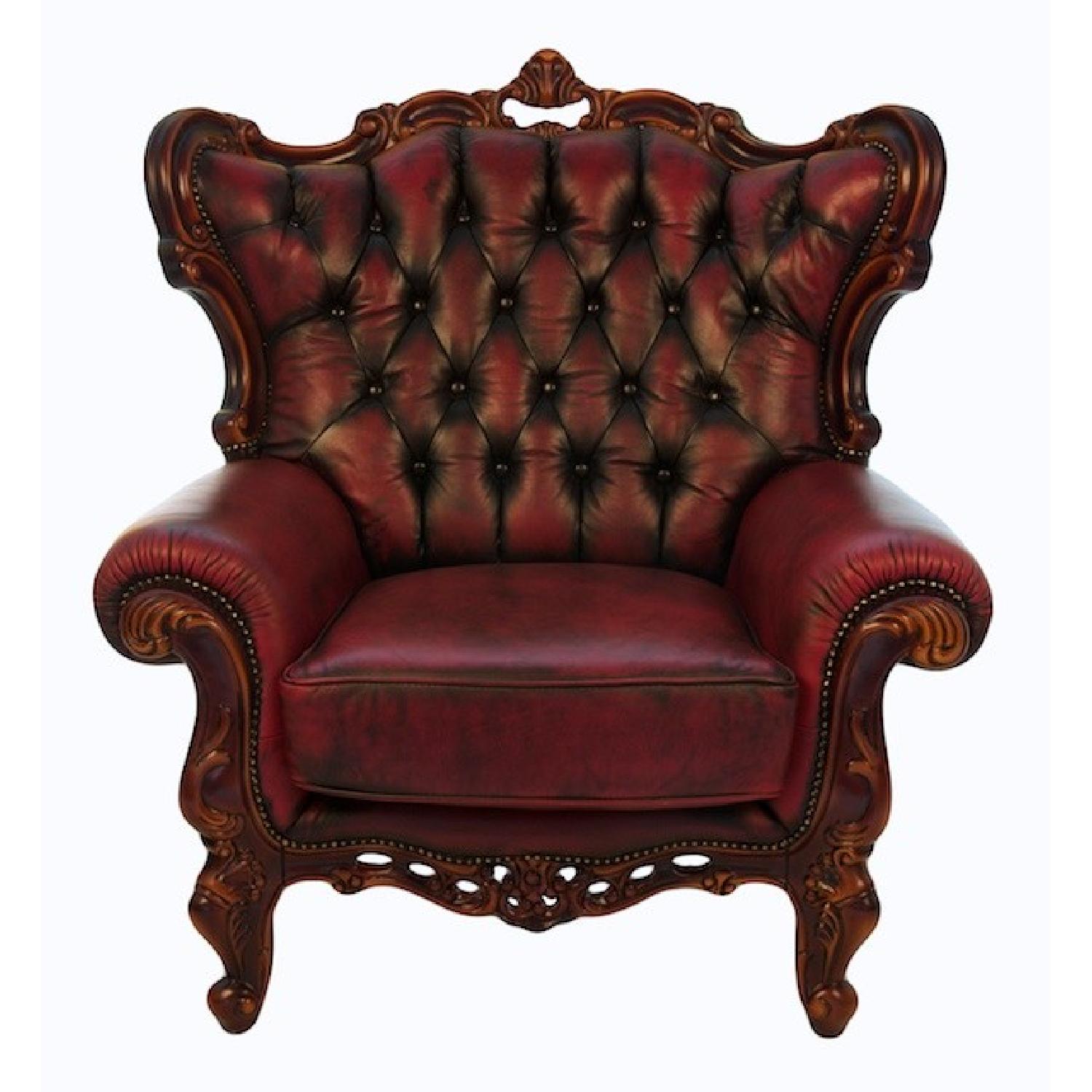 J. Horn Furniture Italian Leather Burgundy Loveseat + Chair - image-1