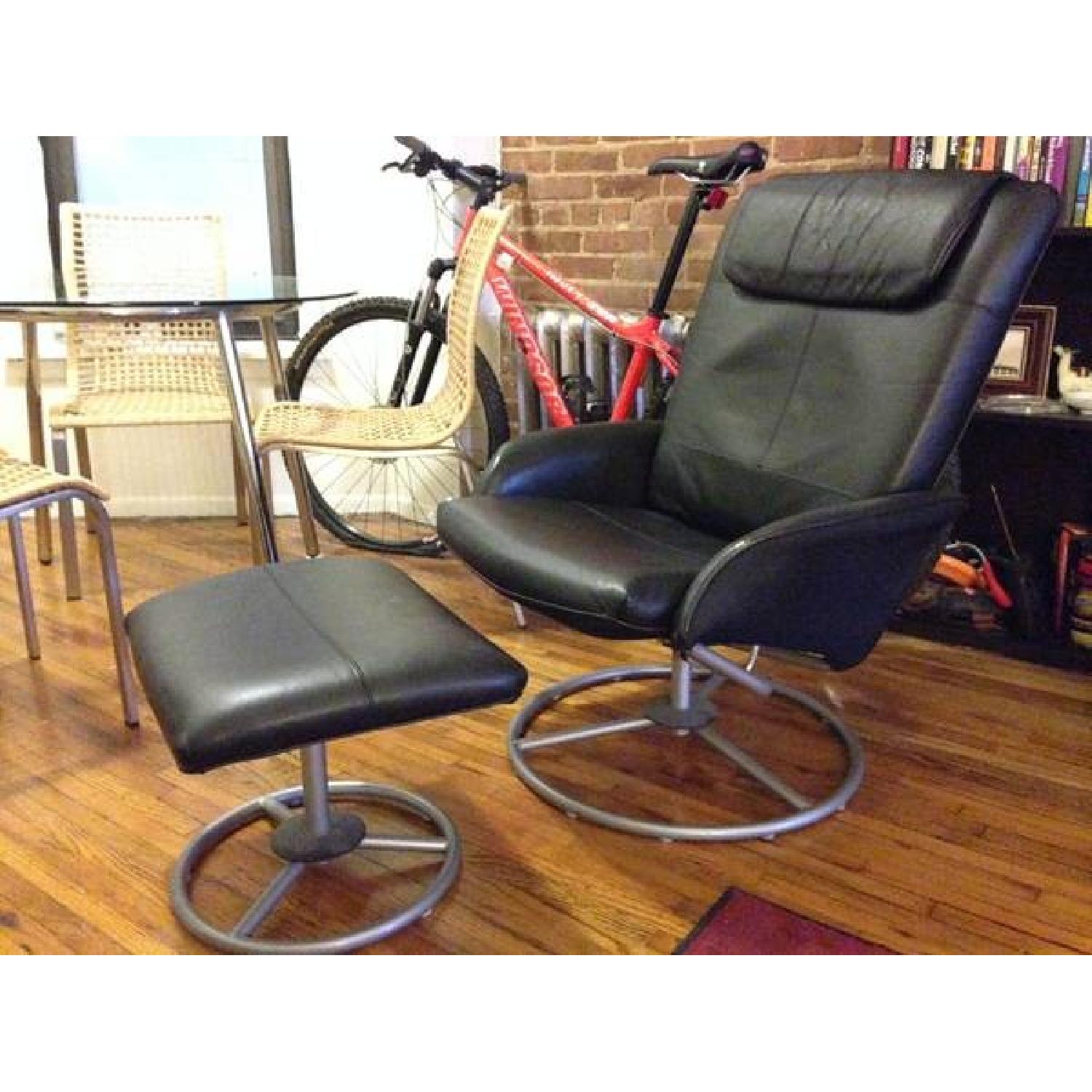 Leather Lounge Chair with Ottoman - image-1