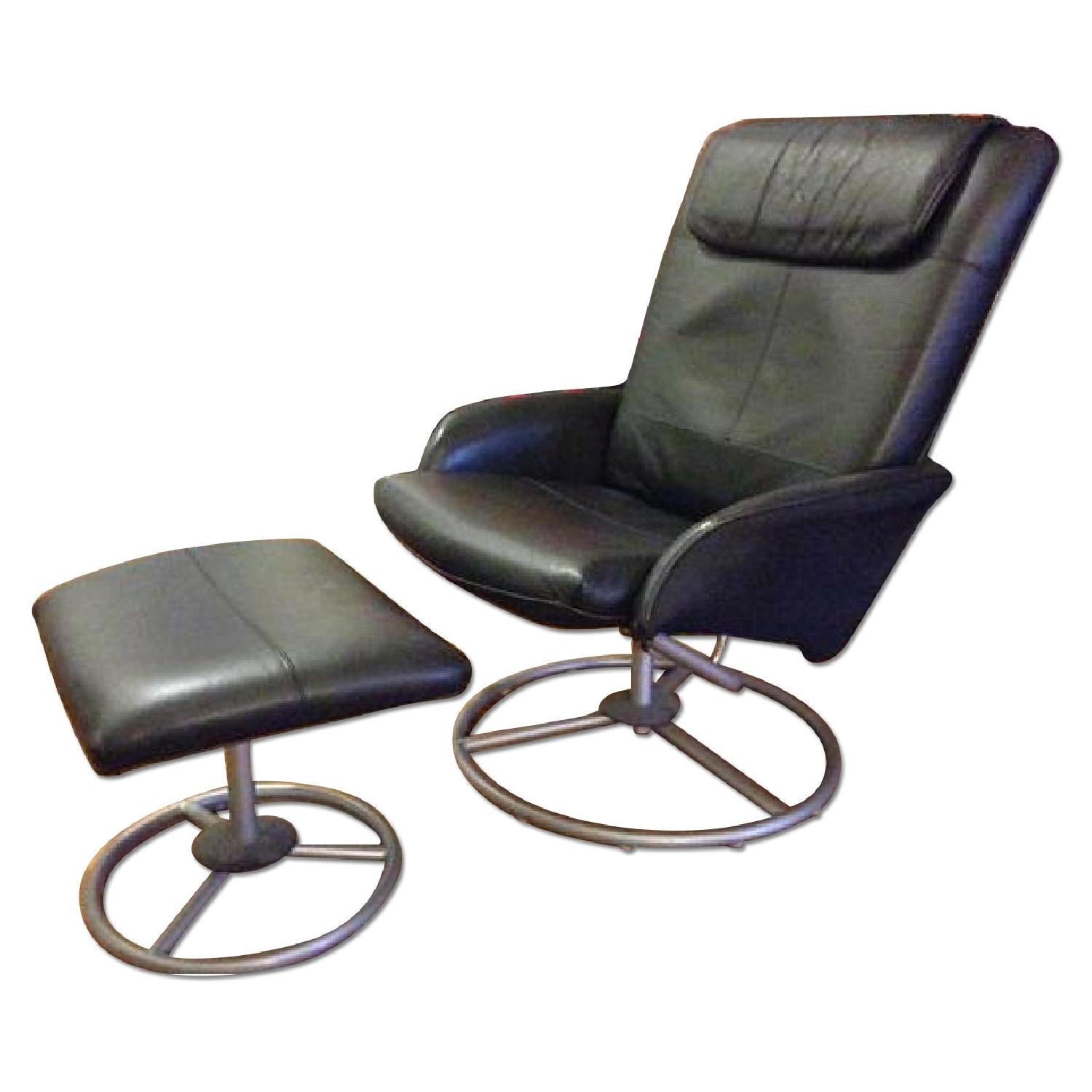 Leather Lounge Chair with Ottoman - image-0