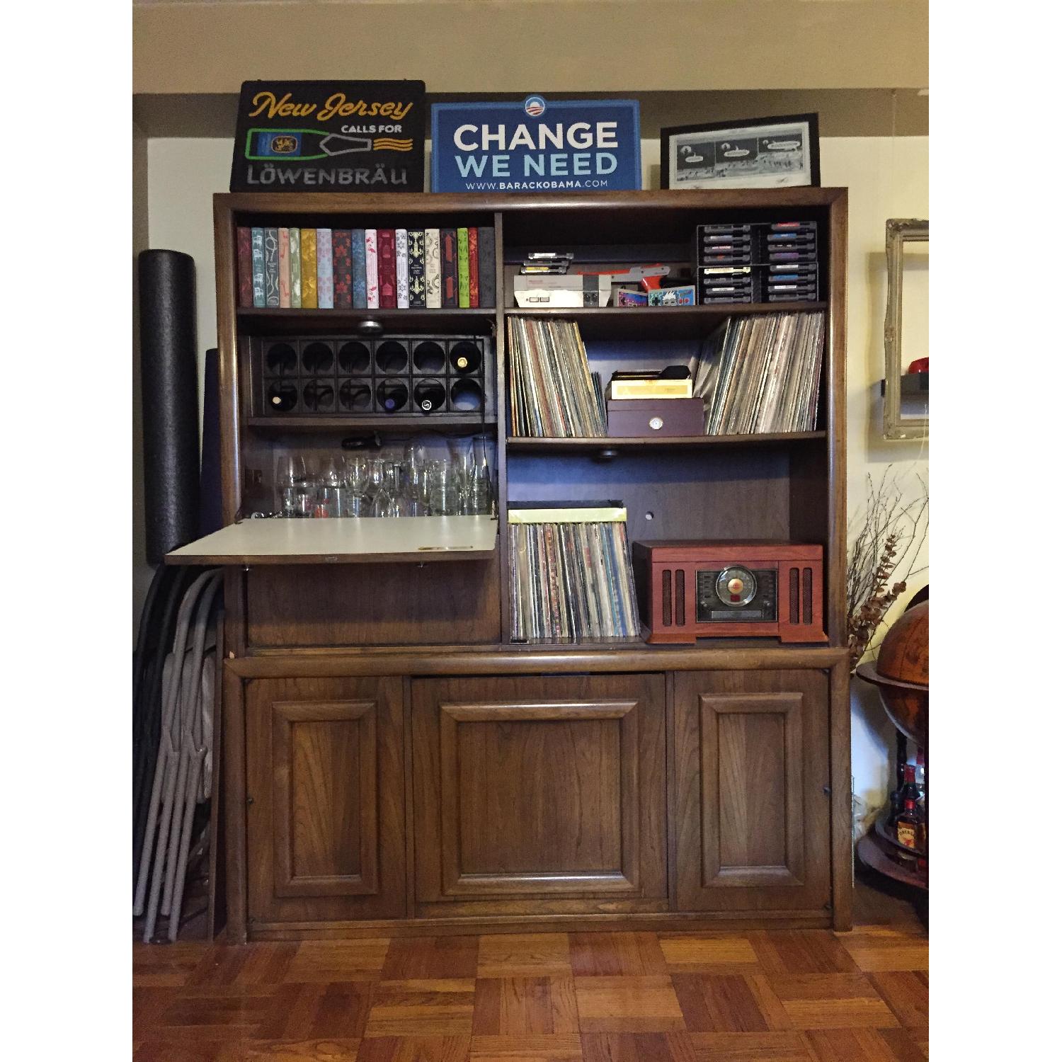 The Lane Co. Dark Brown Wood Record Cabinet Wall Unit w/ Built-In Wine Rack and Desk - image-5