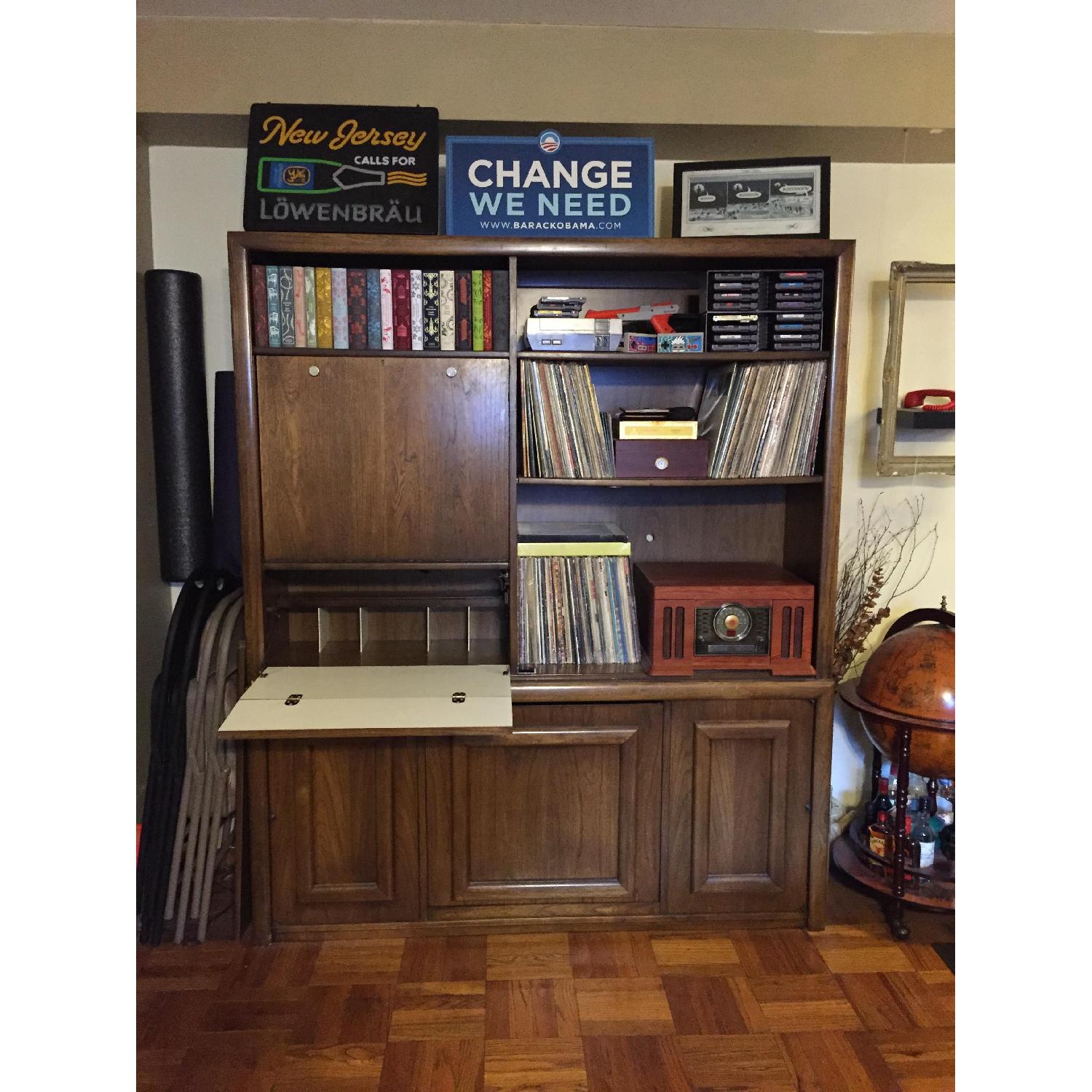 The Lane Co. Dark Brown Wood Record Cabinet Wall Unit w/ Built-In Wine Rack and Desk - image-6
