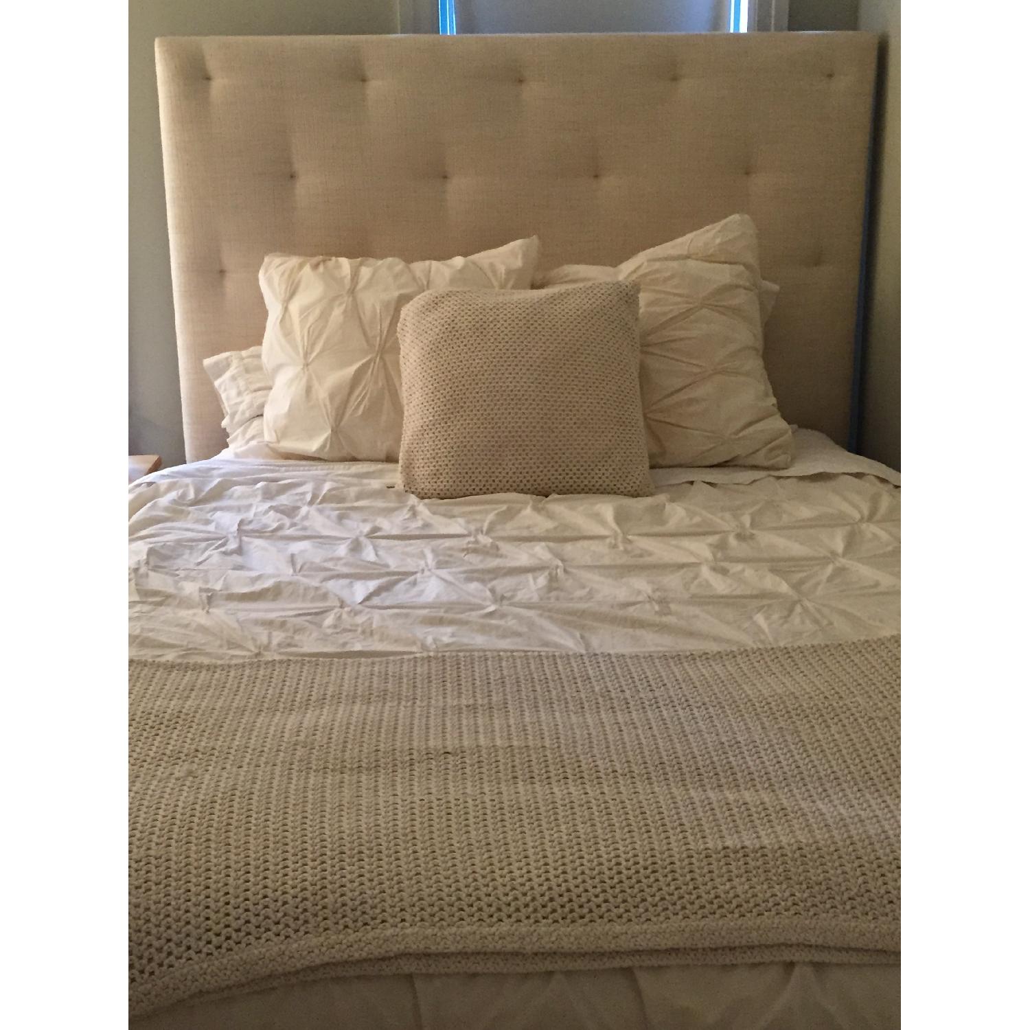 West Elm Queen Size Tufted Headboard & Light Wood Bedframe AptDeco