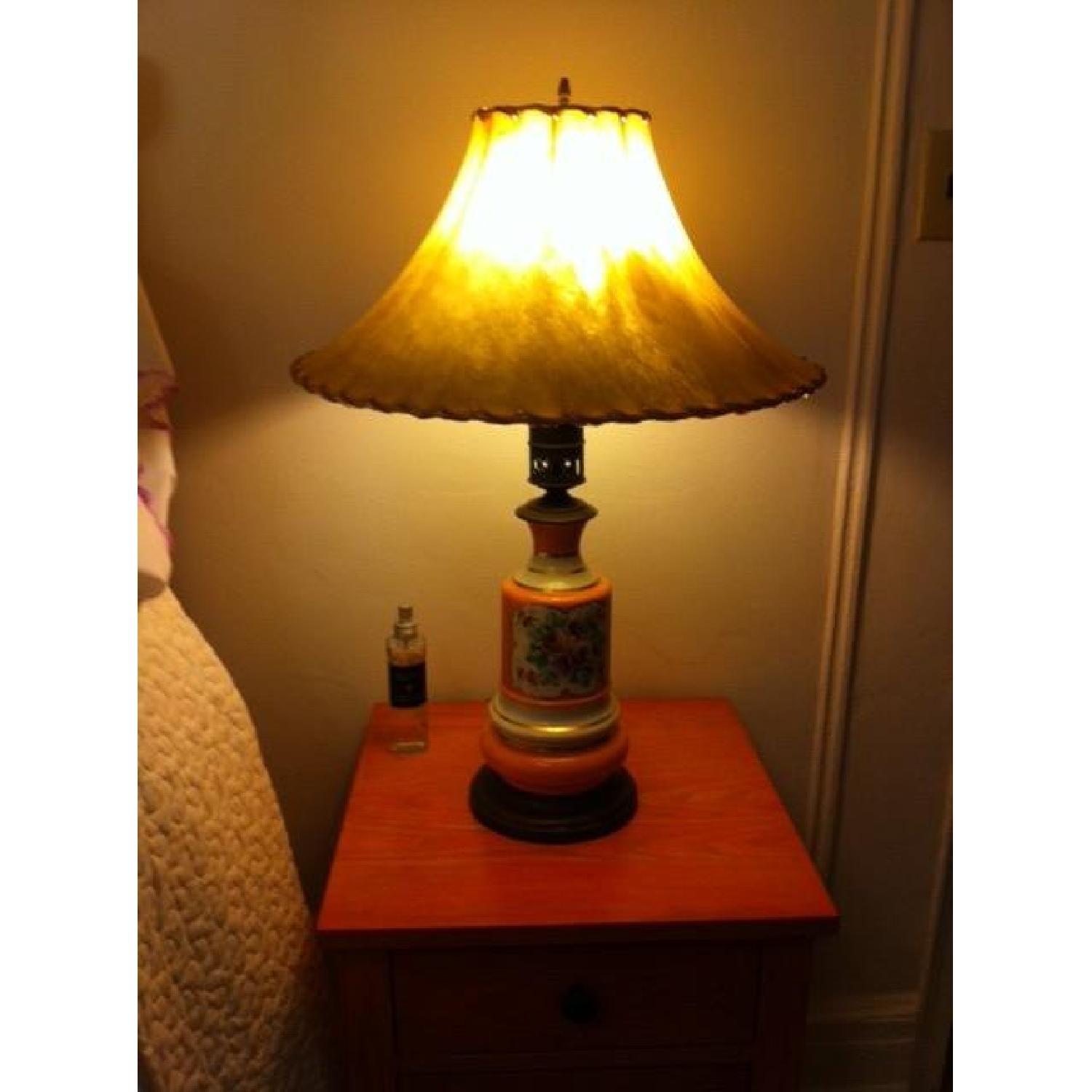Vintage Hand Painted Table Lamp with Pigskin Shade - image-1