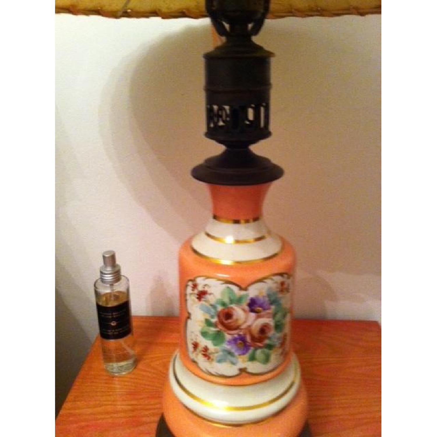 Vintage Hand Painted Table Lamp with Pigskin Shade - image-2