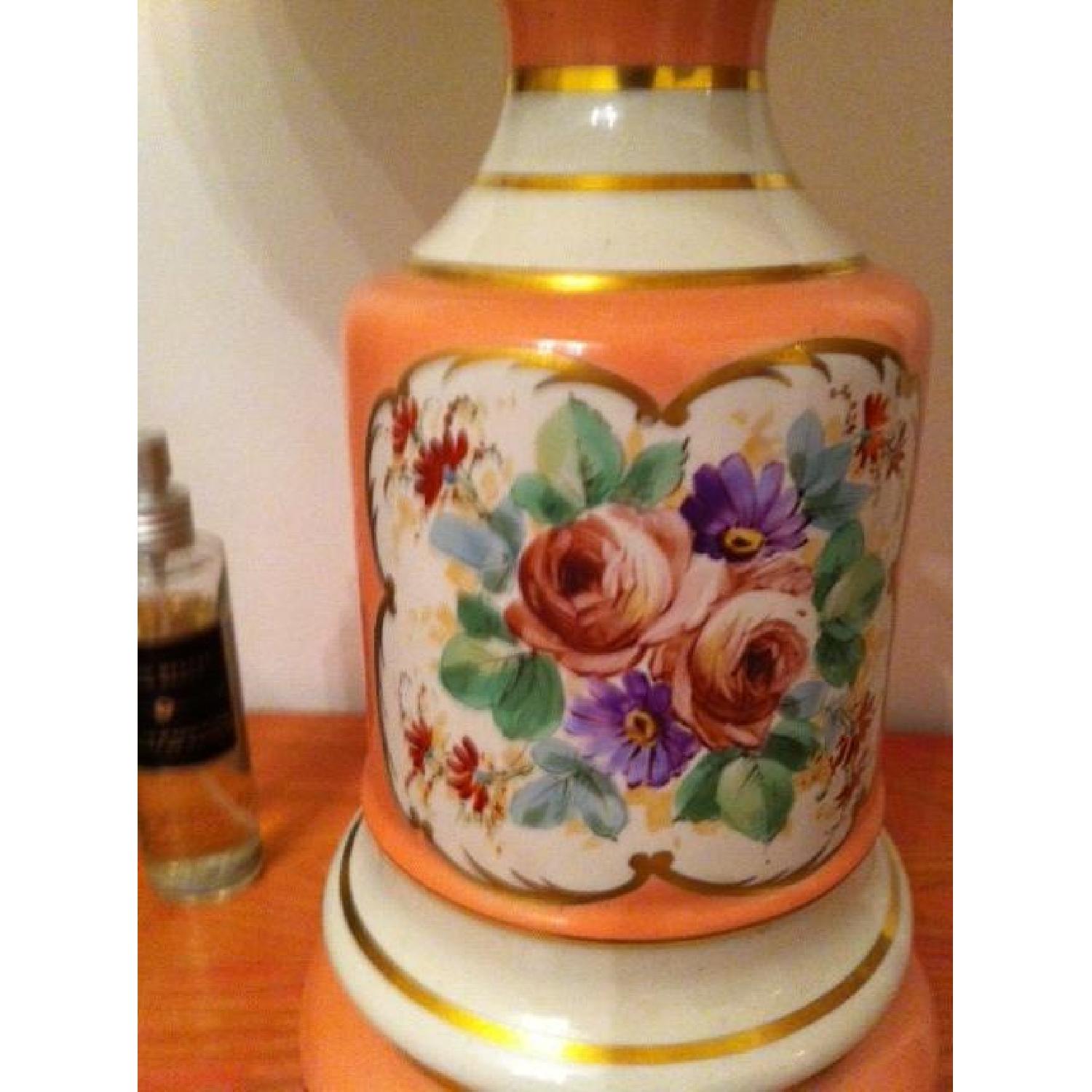 Vintage Hand Painted Table Lamp with Pigskin Shade - image-3