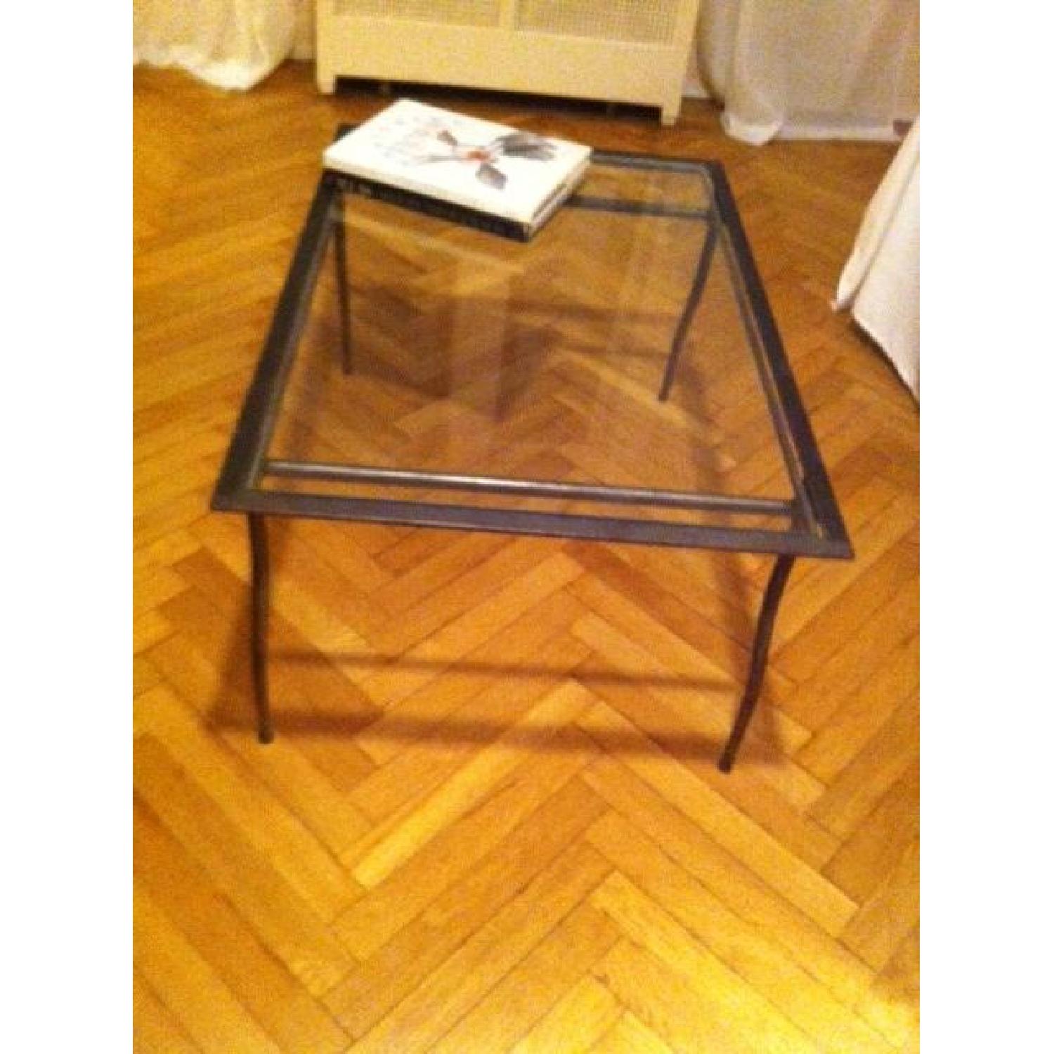 Crate & Barrel Glass and Metal Coffee Table - image-1