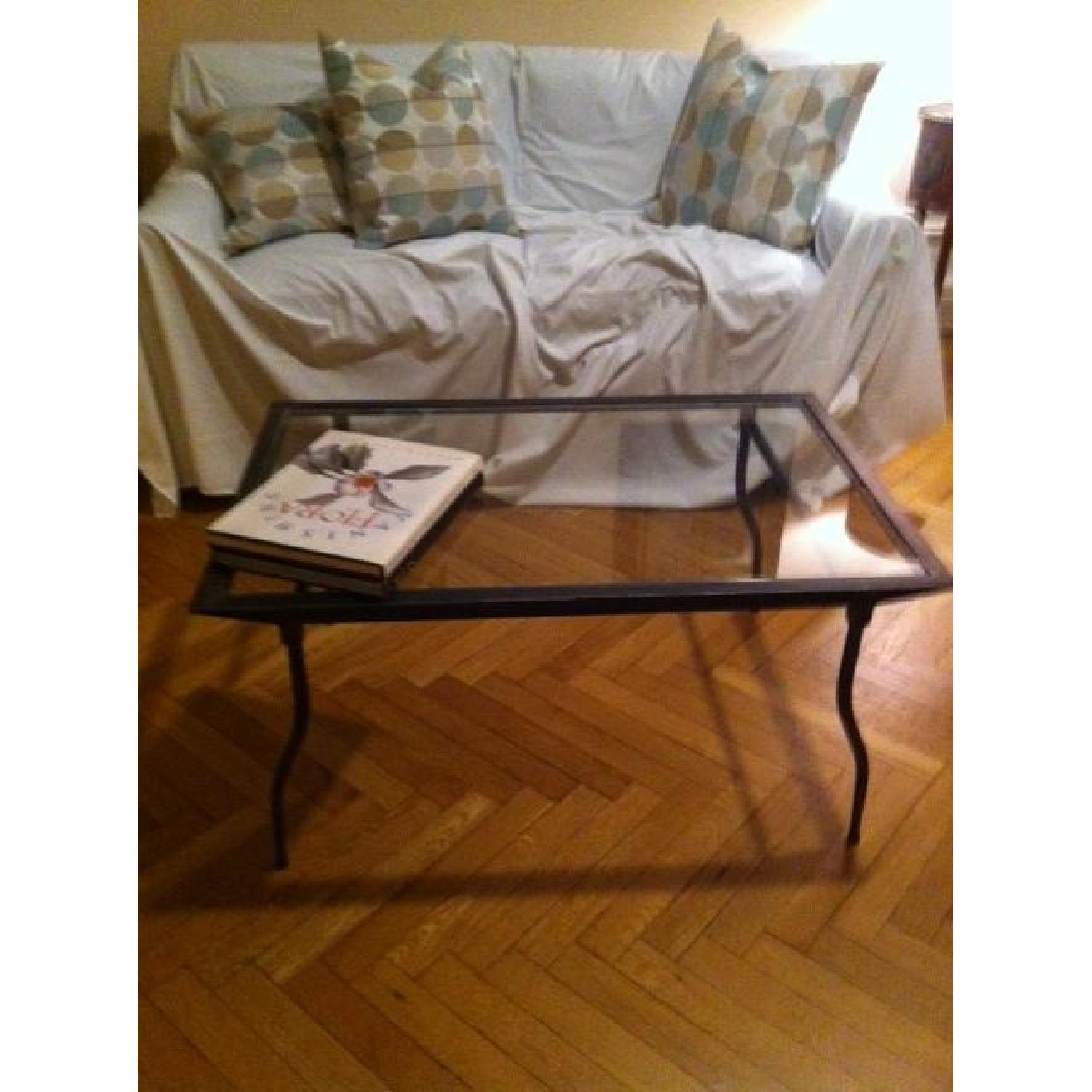 Crate & Barrel Glass and Metal Coffee Table - image-2