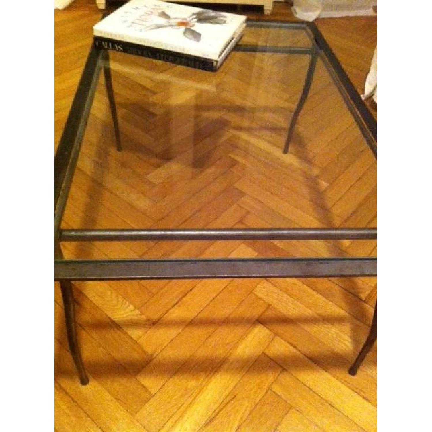 Crate & Barrel Glass and Metal Coffee Table - image-5