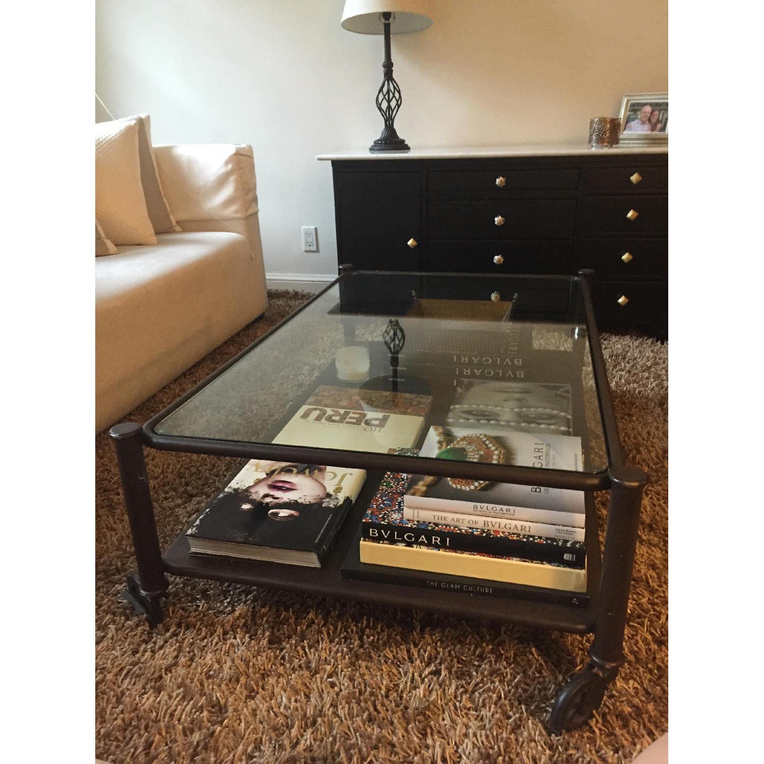 Pottery Barn Bronze and Glass Cofee Table - image-3