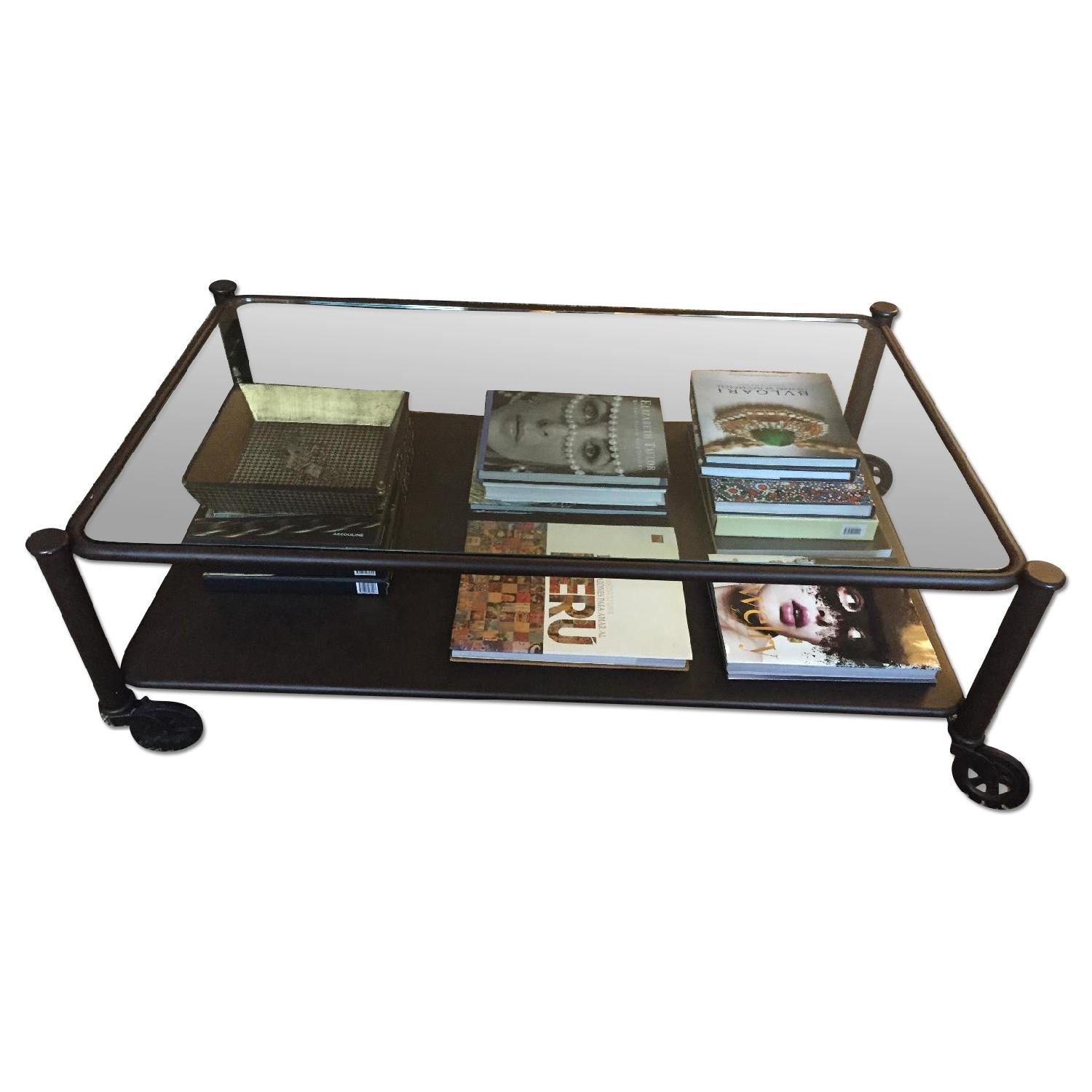 Pottery Barn Bronze and Glass Coffee Table