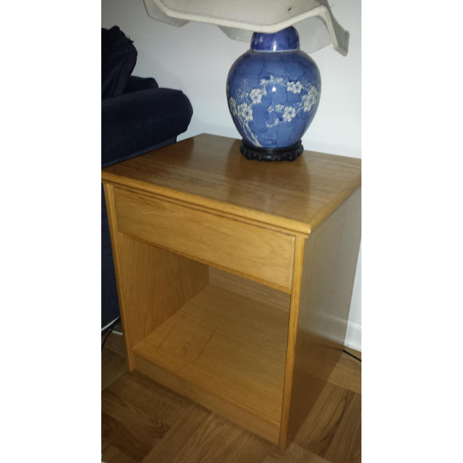 Vintage Solid Pine End Table with Drawer - image-1