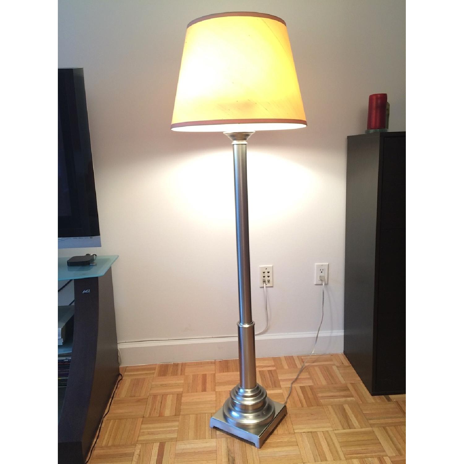 Restoration Hardware Floor Lamps with Cream Linen Shades -  Set of 2 - image-1