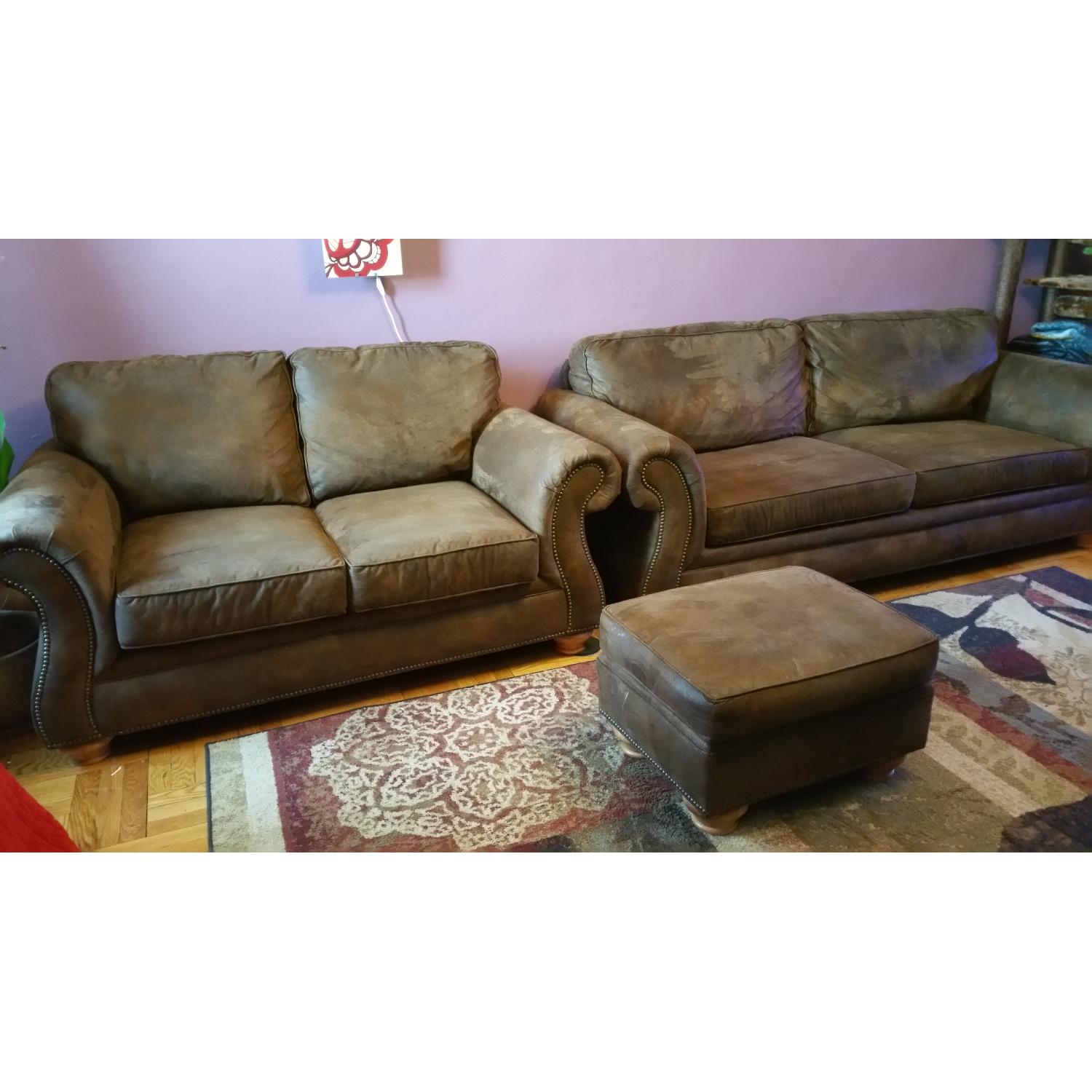 Canyon Ridge Microfiber Queen Sleeper Sofa + Loveseat + Ottoman - image-1
