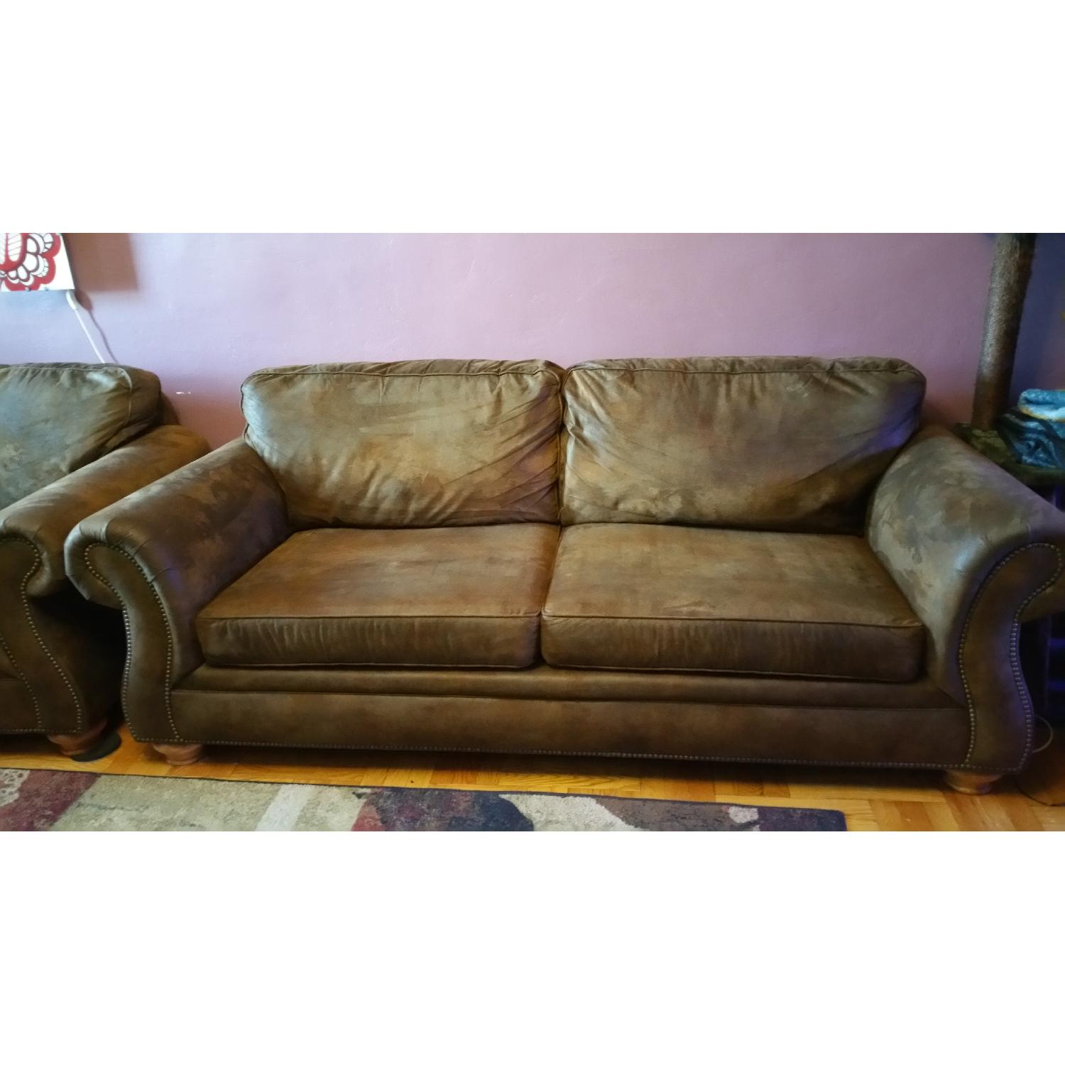 Canyon Ridge Microfiber Queen Sleeper Sofa + Loveseat + Ottoman - image-2