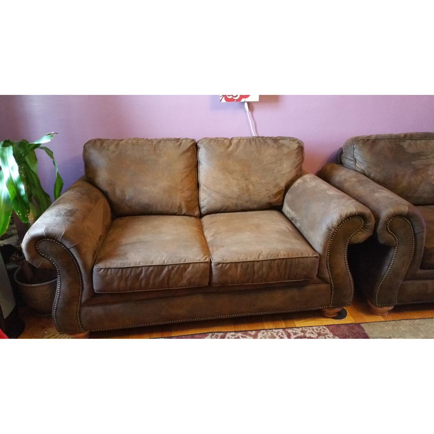 Canyon Ridge Microfiber Queen Sleeper Sofa + Loveseat + Ottoman - image-3