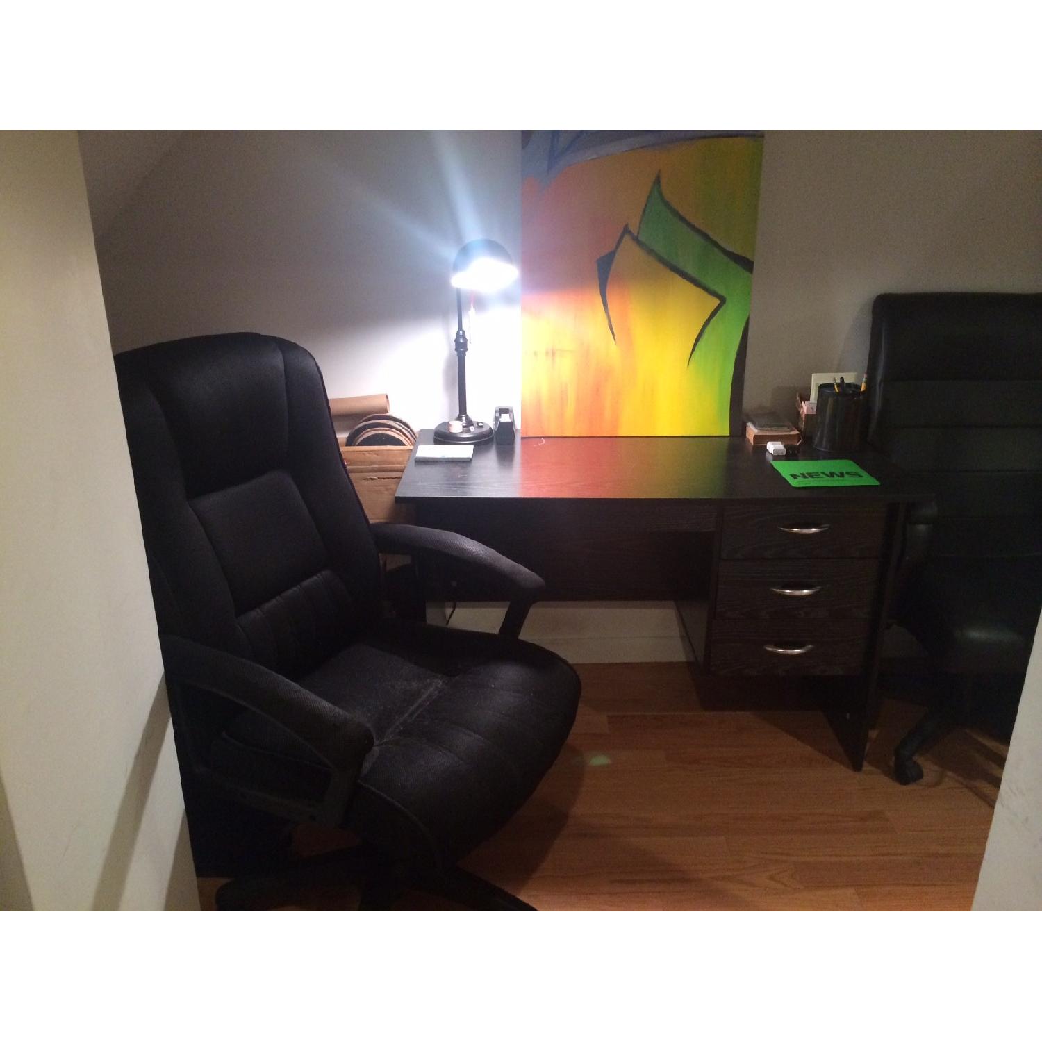 Black Wooden Desk + Leather Chair - image-1