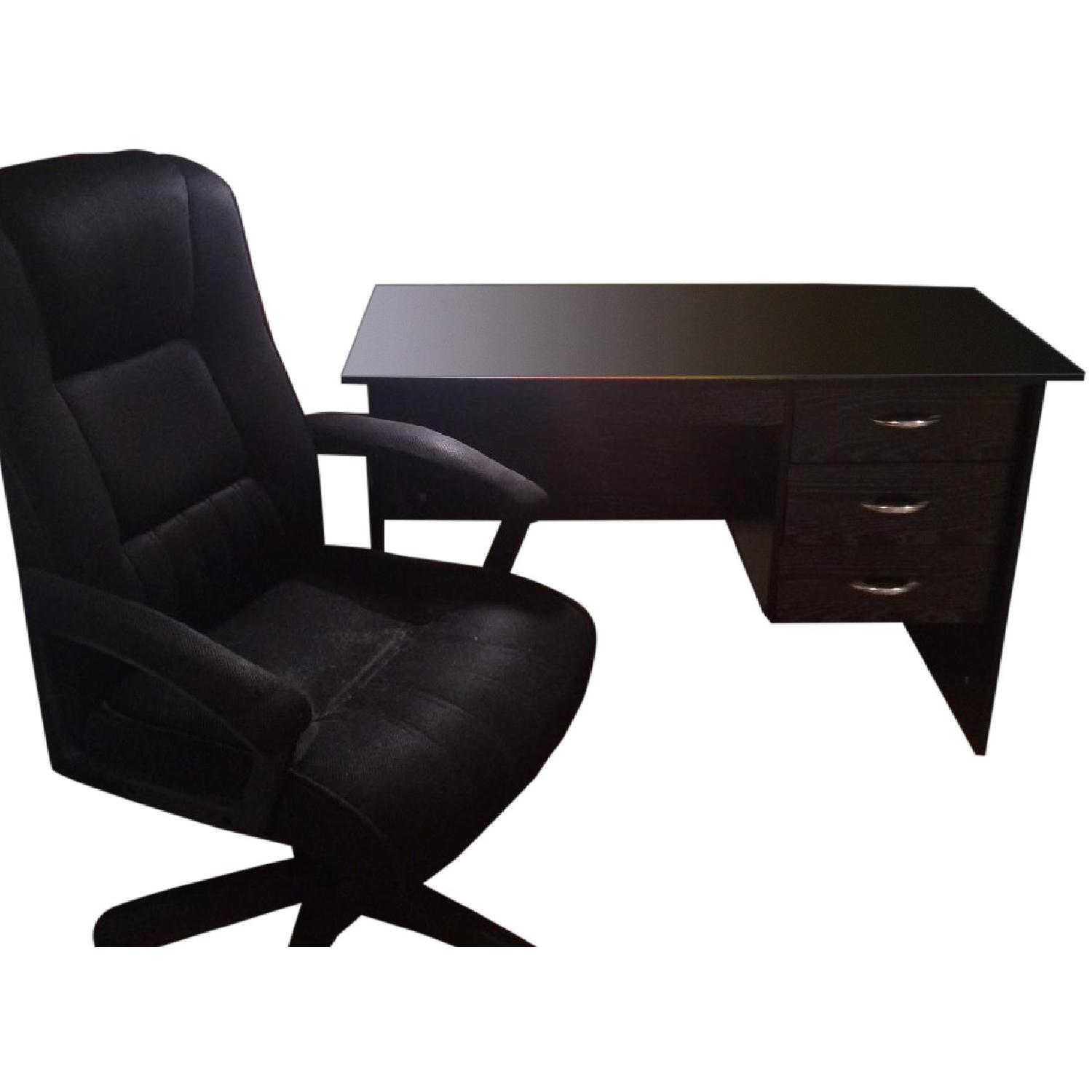 Black Wooden Desk + Leather Chair - image-0