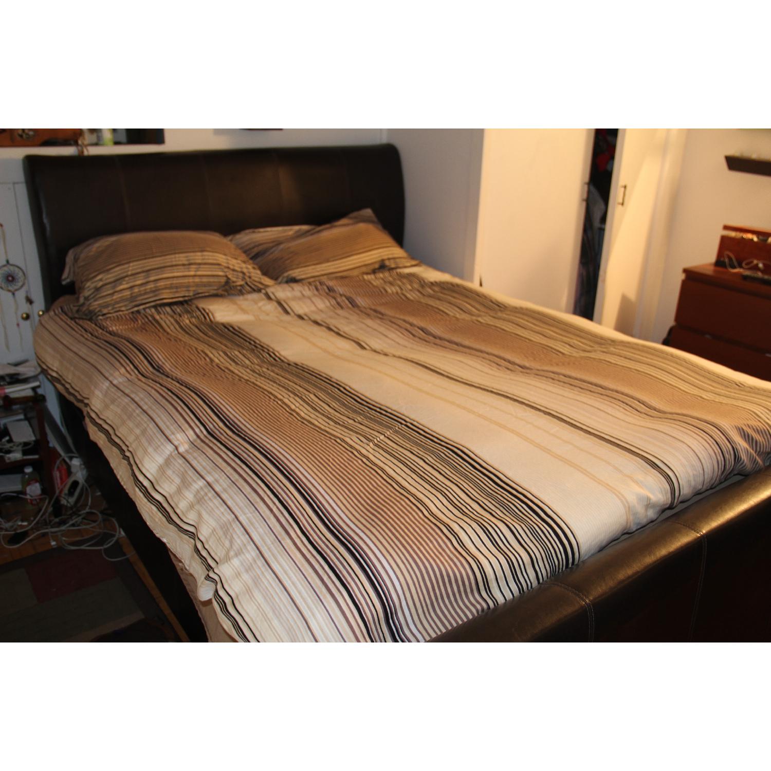 Leather Queen Size Bed Frame + Matching Dresser w/ Mirror - image-1