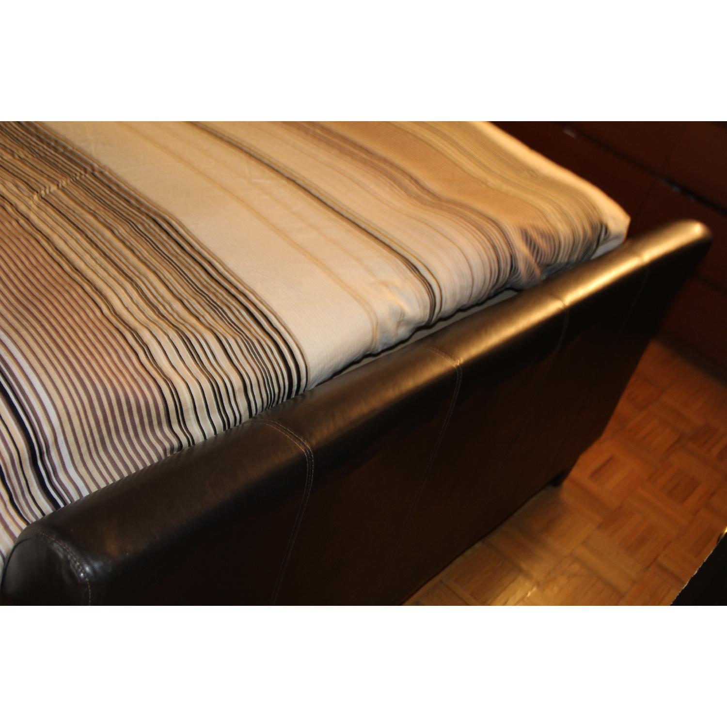 Leather Queen Size Bed Frame + Matching Dresser w/ Mirror - image-2