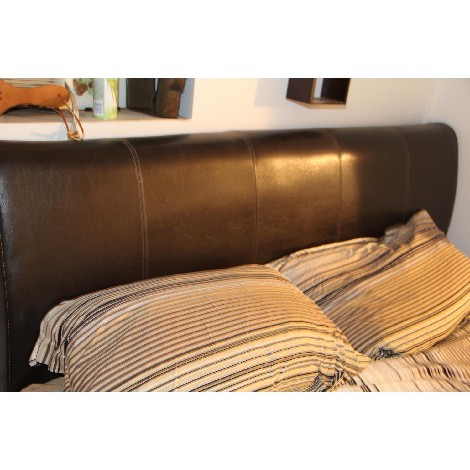 Leather Queen Size Bed Frame + Matching Dresser w/ Mirror - image-3