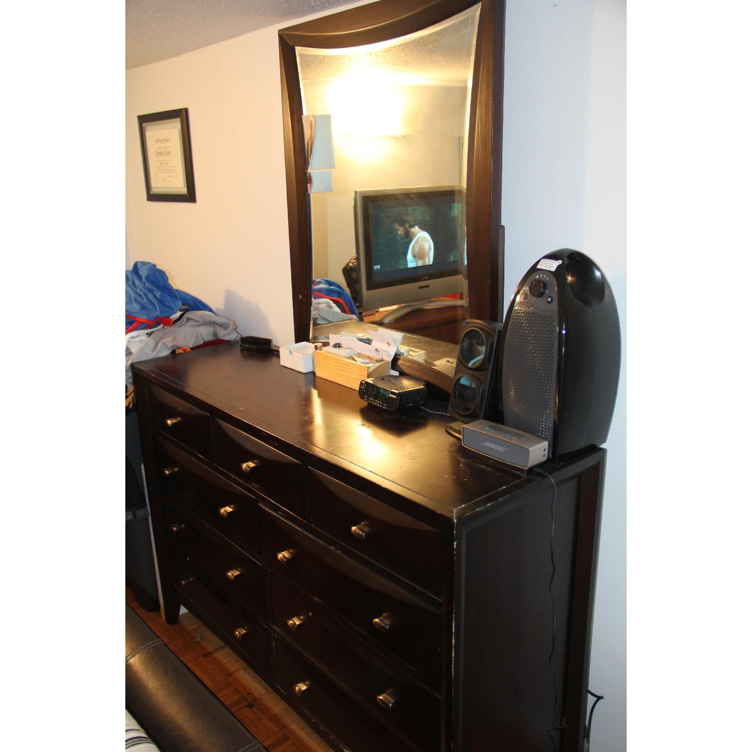 Leather Queen Size Bed Frame + Matching Dresser w/ Mirror - image-4