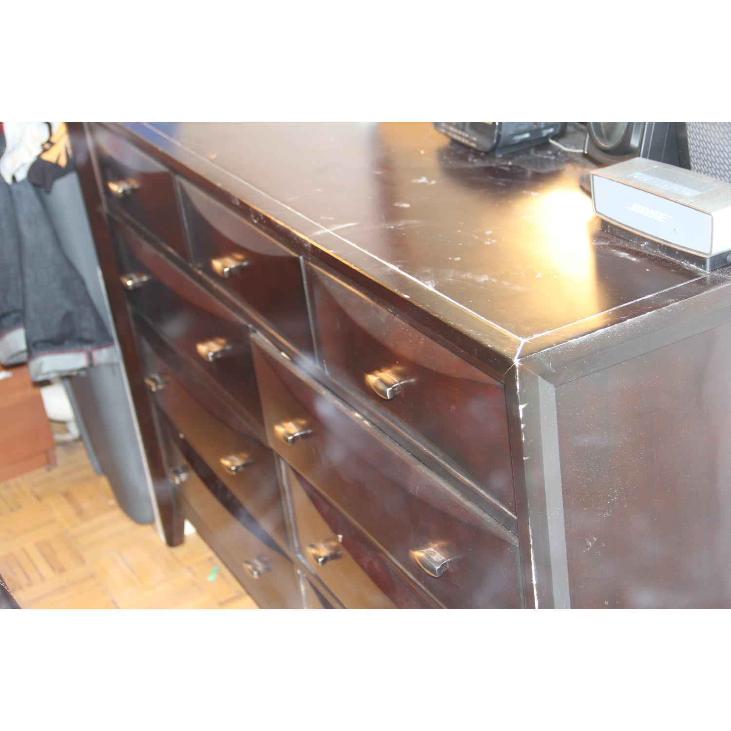 Leather Queen Size Bed Frame + Matching Dresser w/ Mirror - image-5