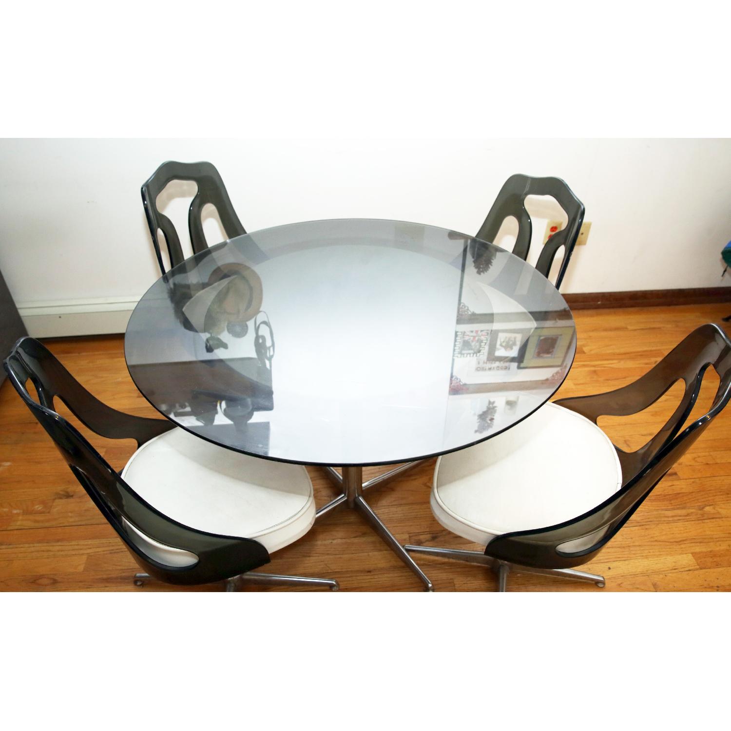 Sovereign Furniture Vintage Retro Smoked Glass Top Dining Table w/ 4 Chairs - image-2