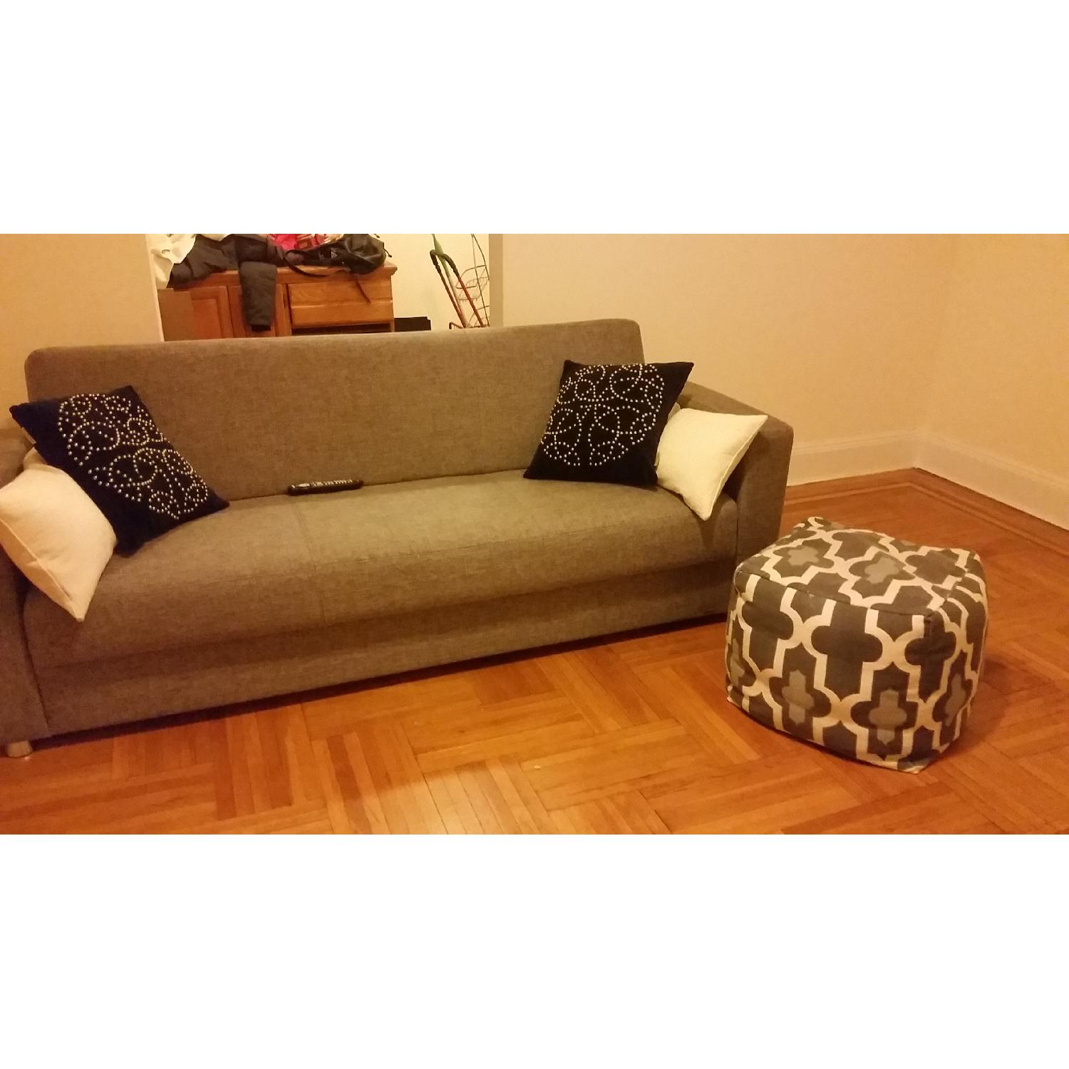 Istikbal Grey Convertible Sofa + Pouf - image-1