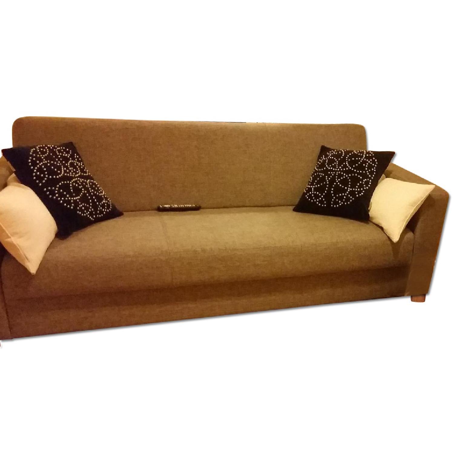 Istikbal Grey Convertible Sofa + Pouf - image-0