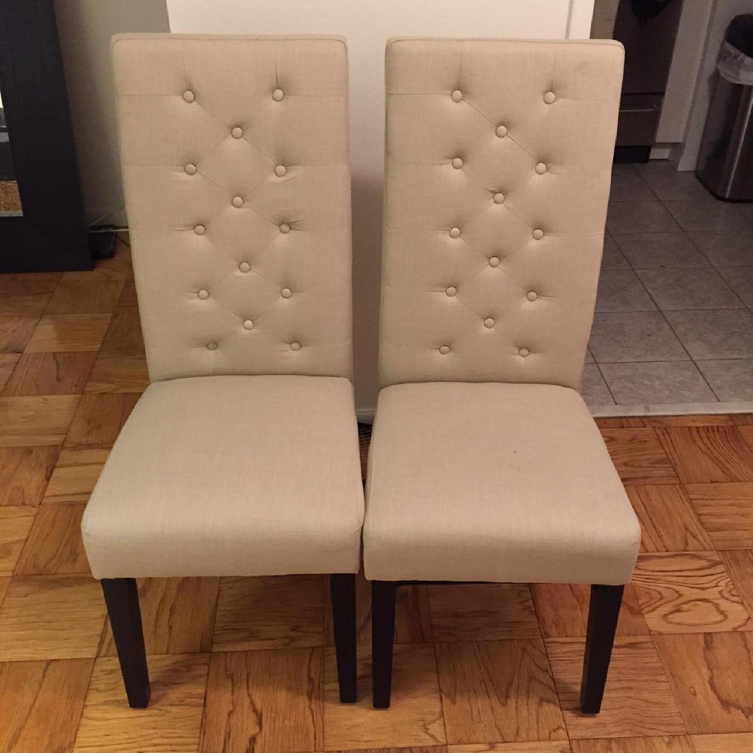 High Back Tufted Chairs in Beige/Creme - Pair - image-1