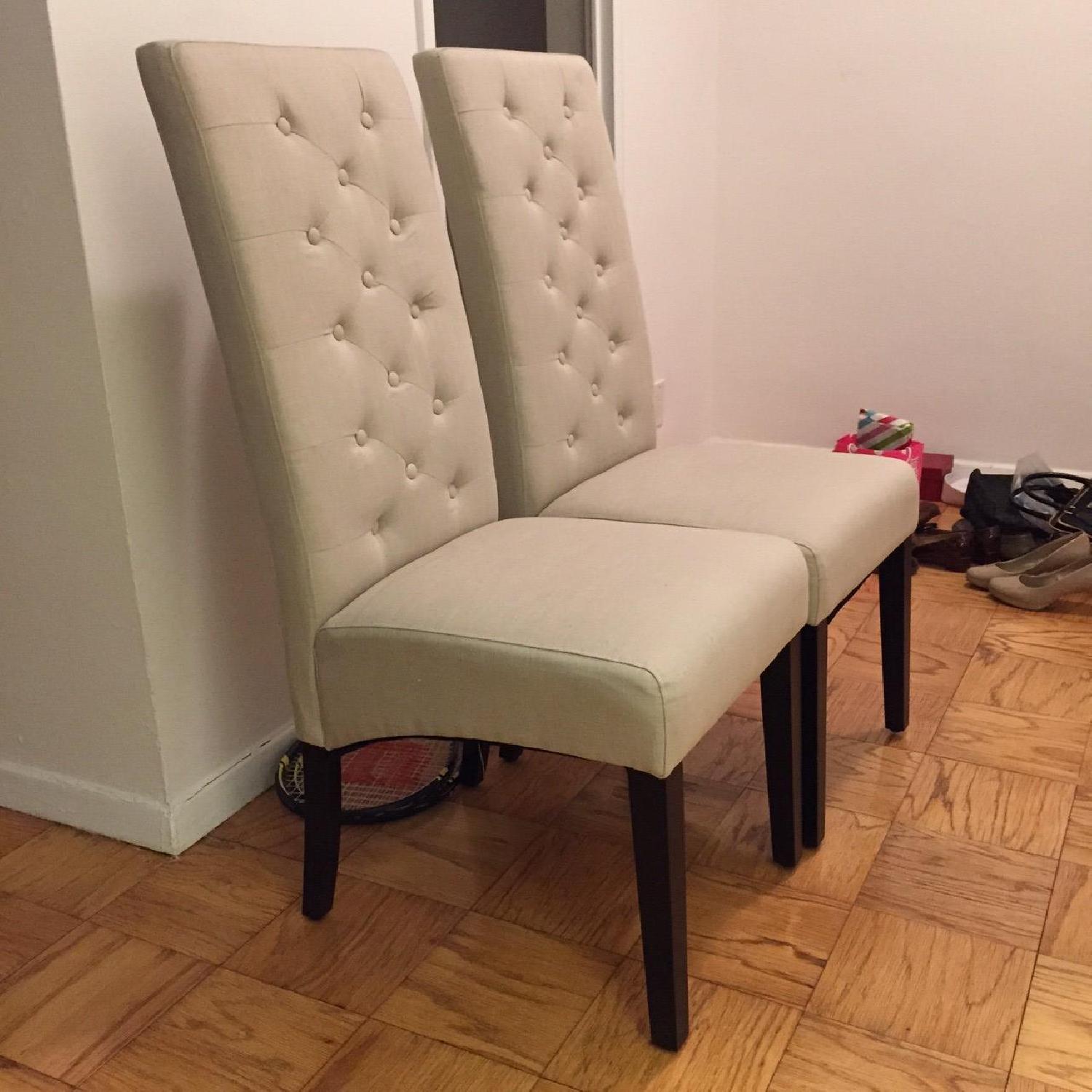 High Back Tufted Chairs in Beige/Creme - Pair - image-3