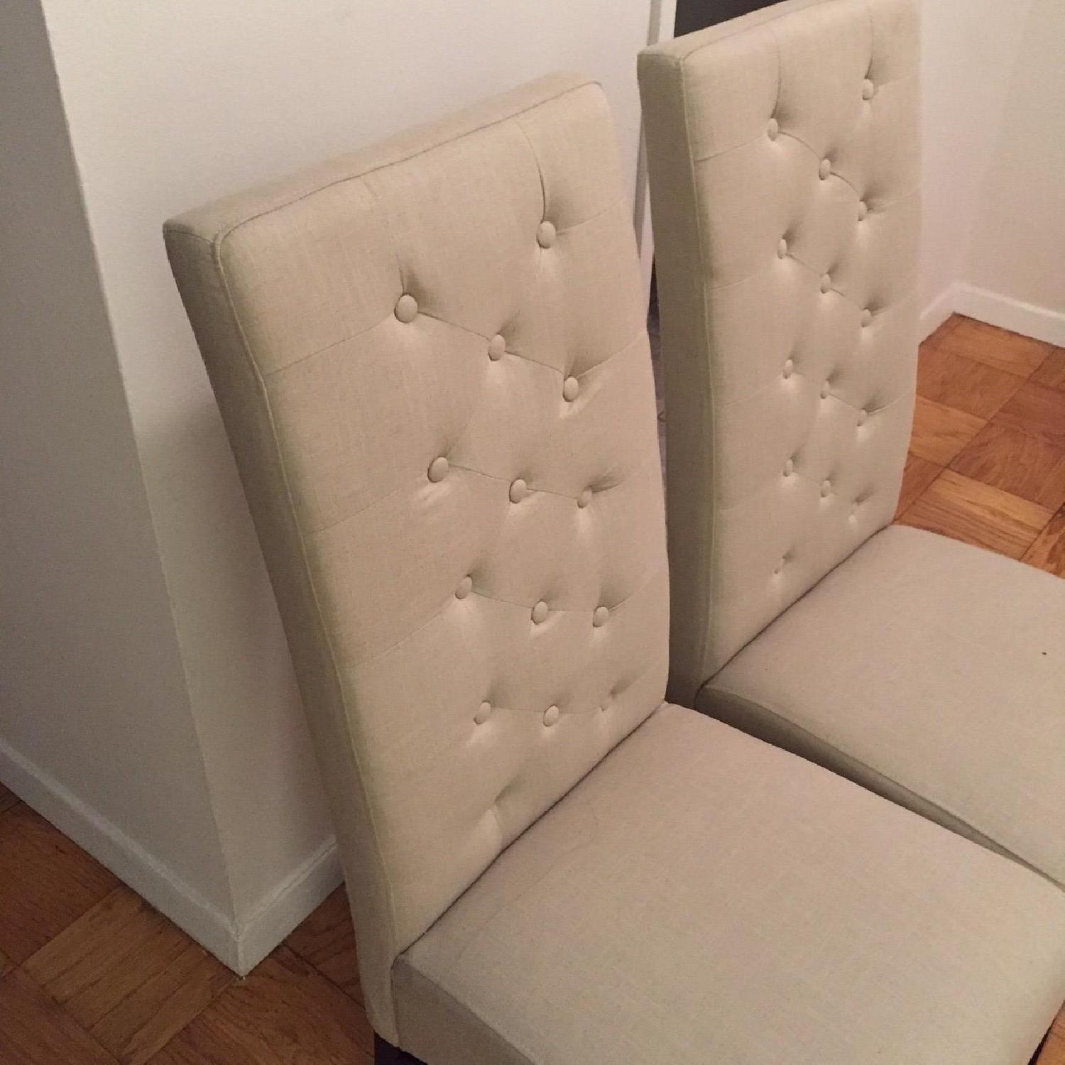 High Back Tufted Chairs in Beige/Creme - Pair - image-4