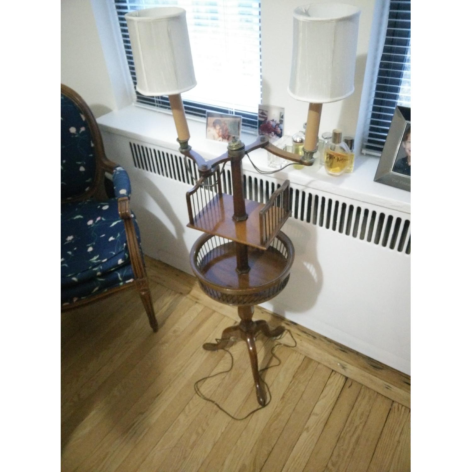 Solid Wood 1910's Hand-Turned Pedestal Lamp - image-1