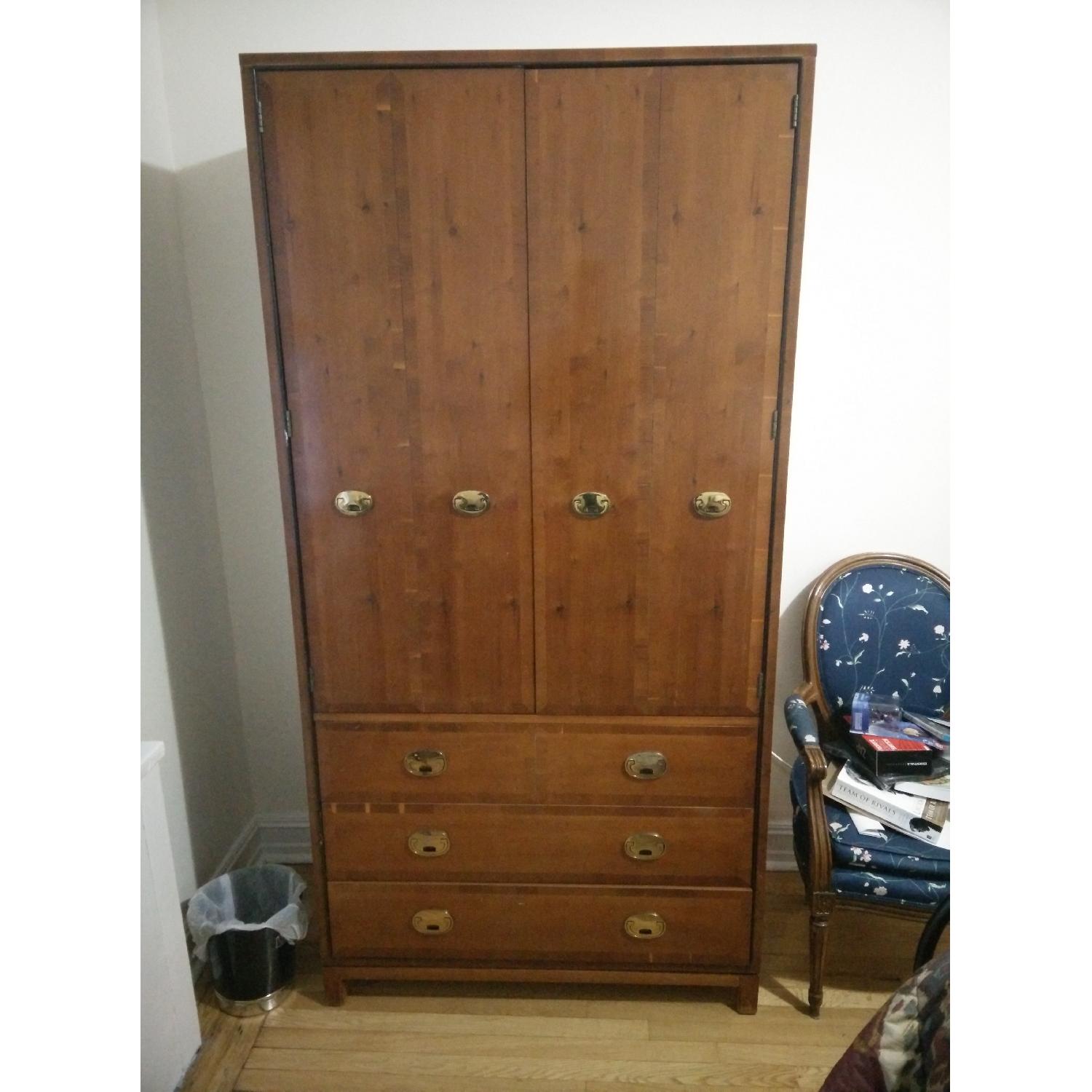 Majestic 1950's Solid Oak Armoire w/ Brass Hardware - image-1