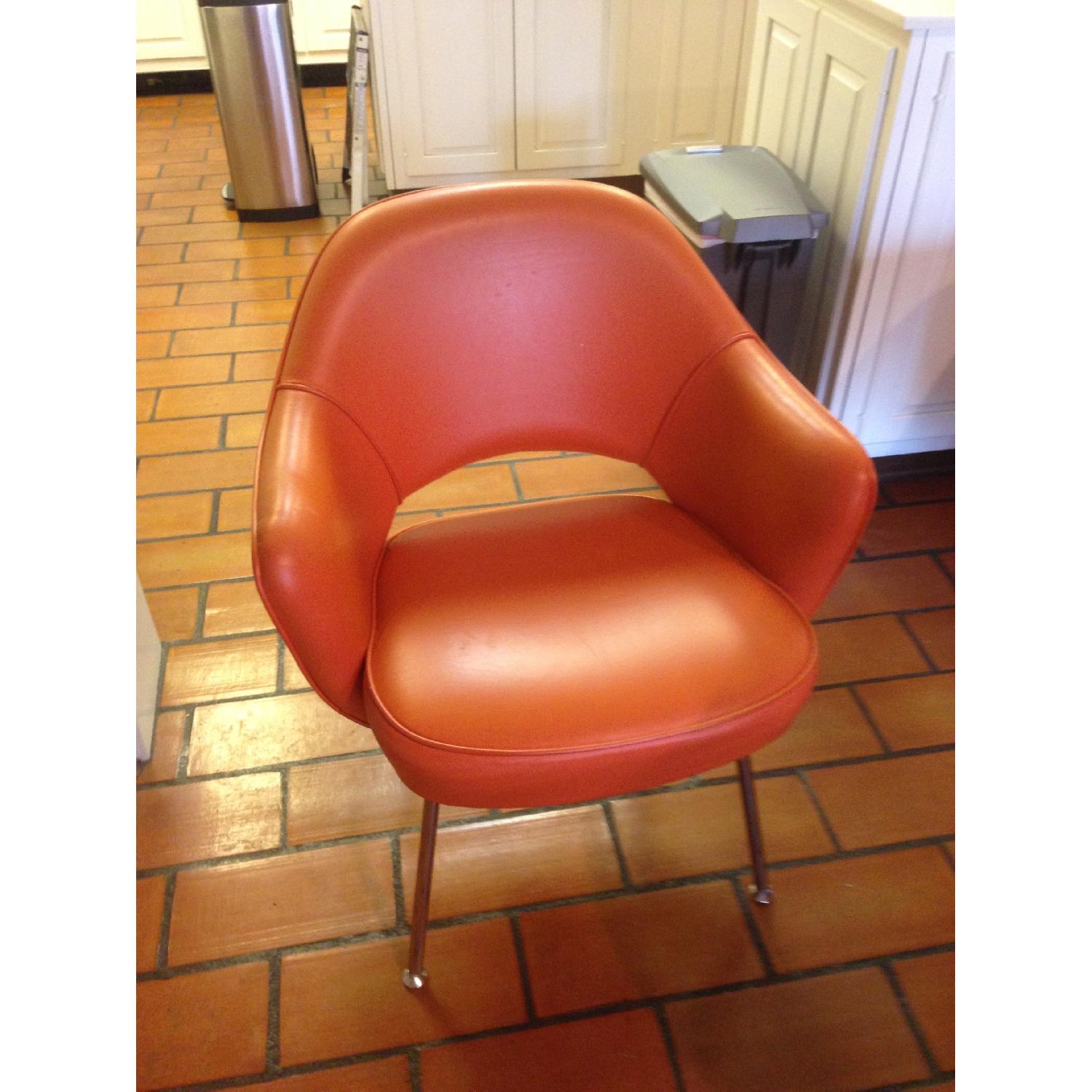 Orange Leather Mid Century Chairs - Set of 4 - image-1