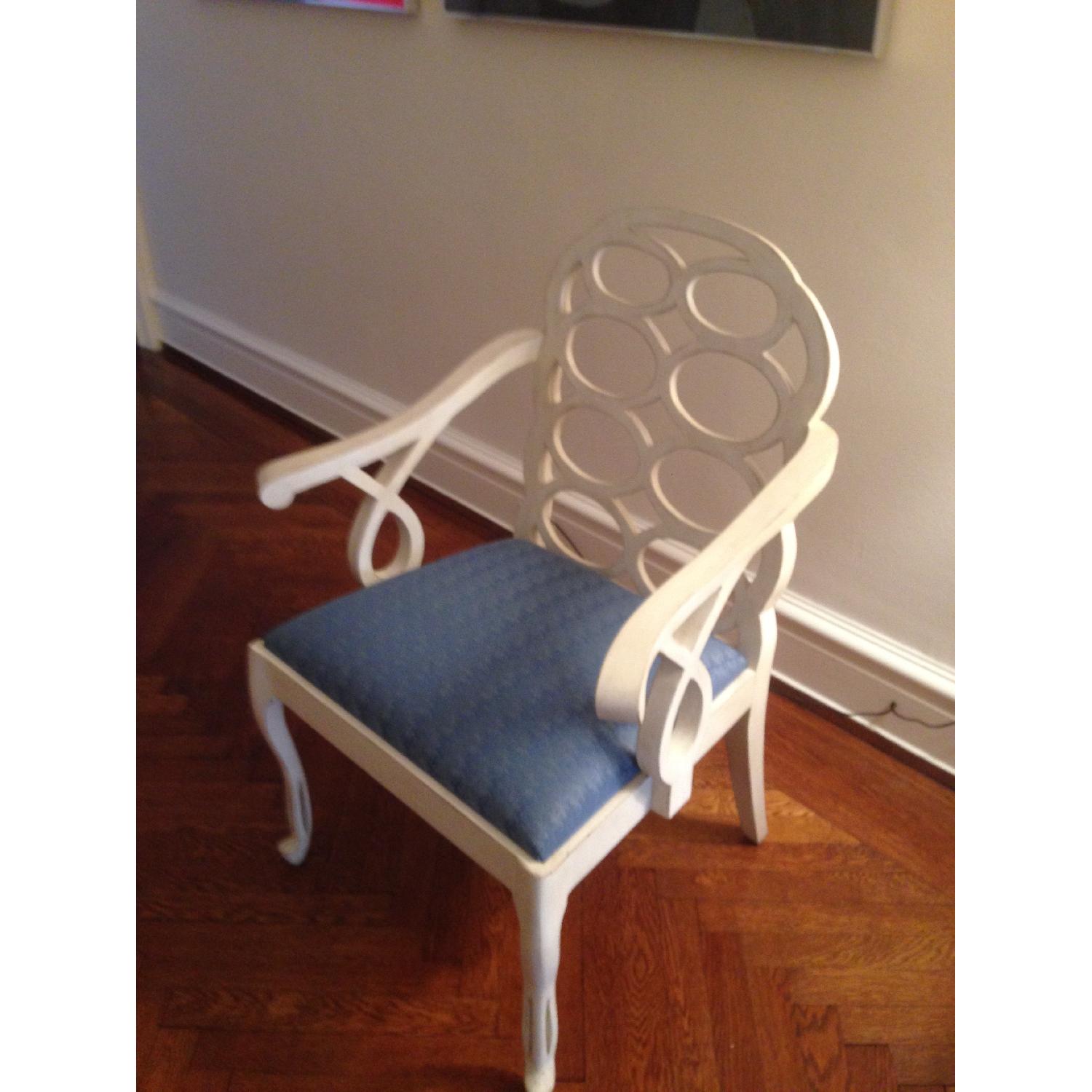 Creme Lacquered Decorative Oval Back Arm Chairs - Pair - image-1