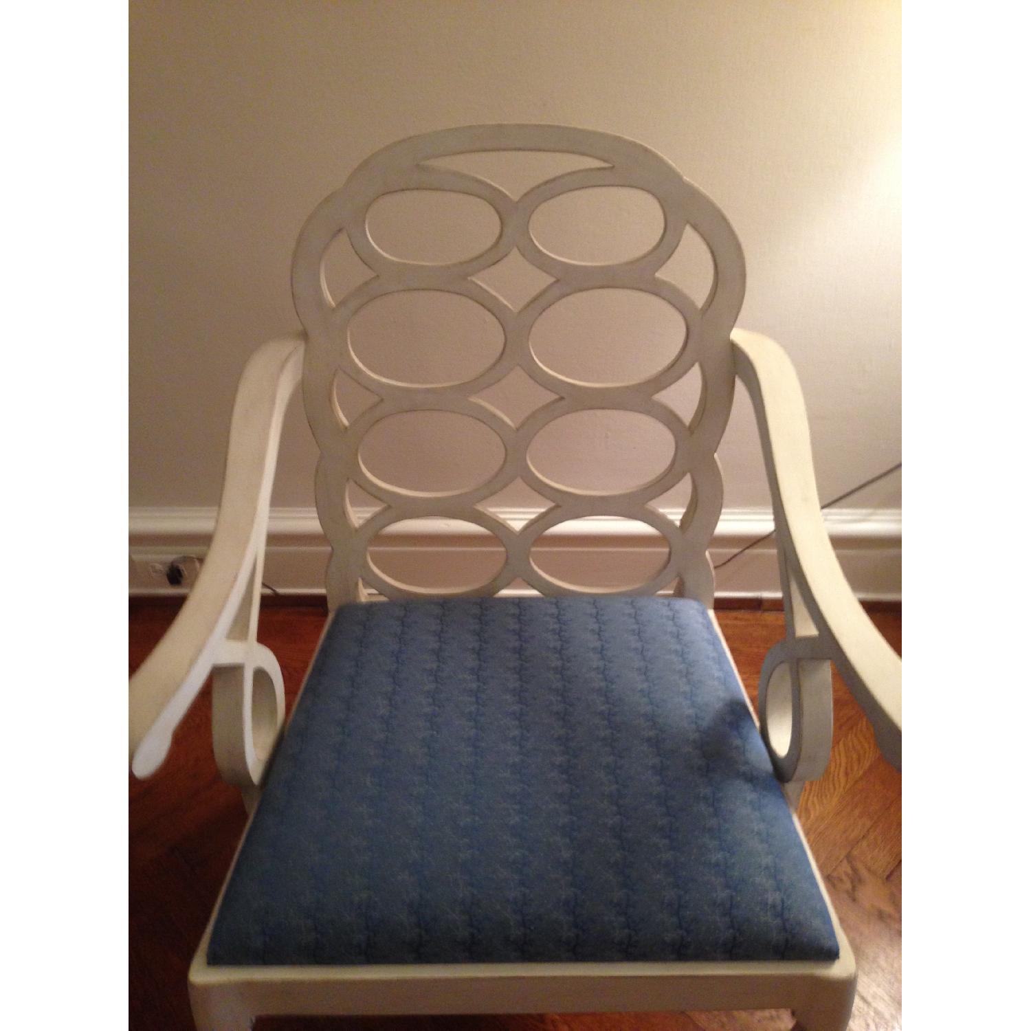 Creme Lacquered Decorative Oval Back Arm Chairs - Pair - image-2