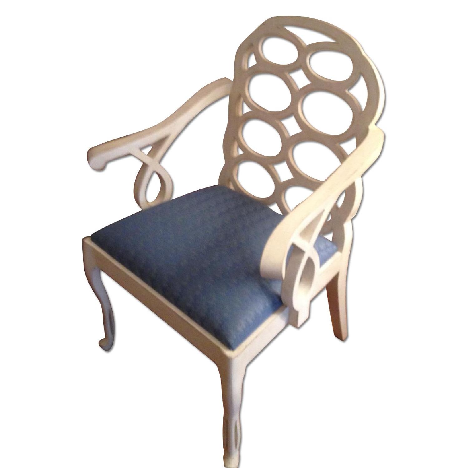 Creme Lacquered Decorative Oval Back Arm Chairs - Pair - image-0