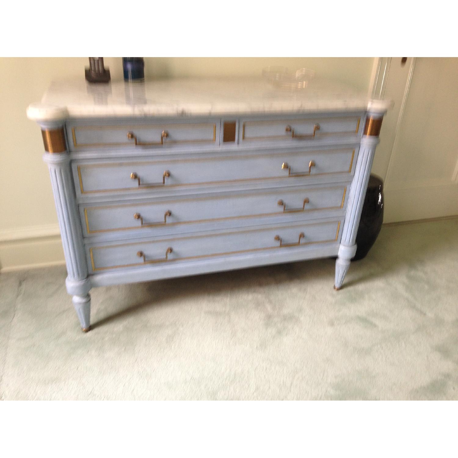 Antique Marble Top Blue Painted and Gilt Dresser - image-1
