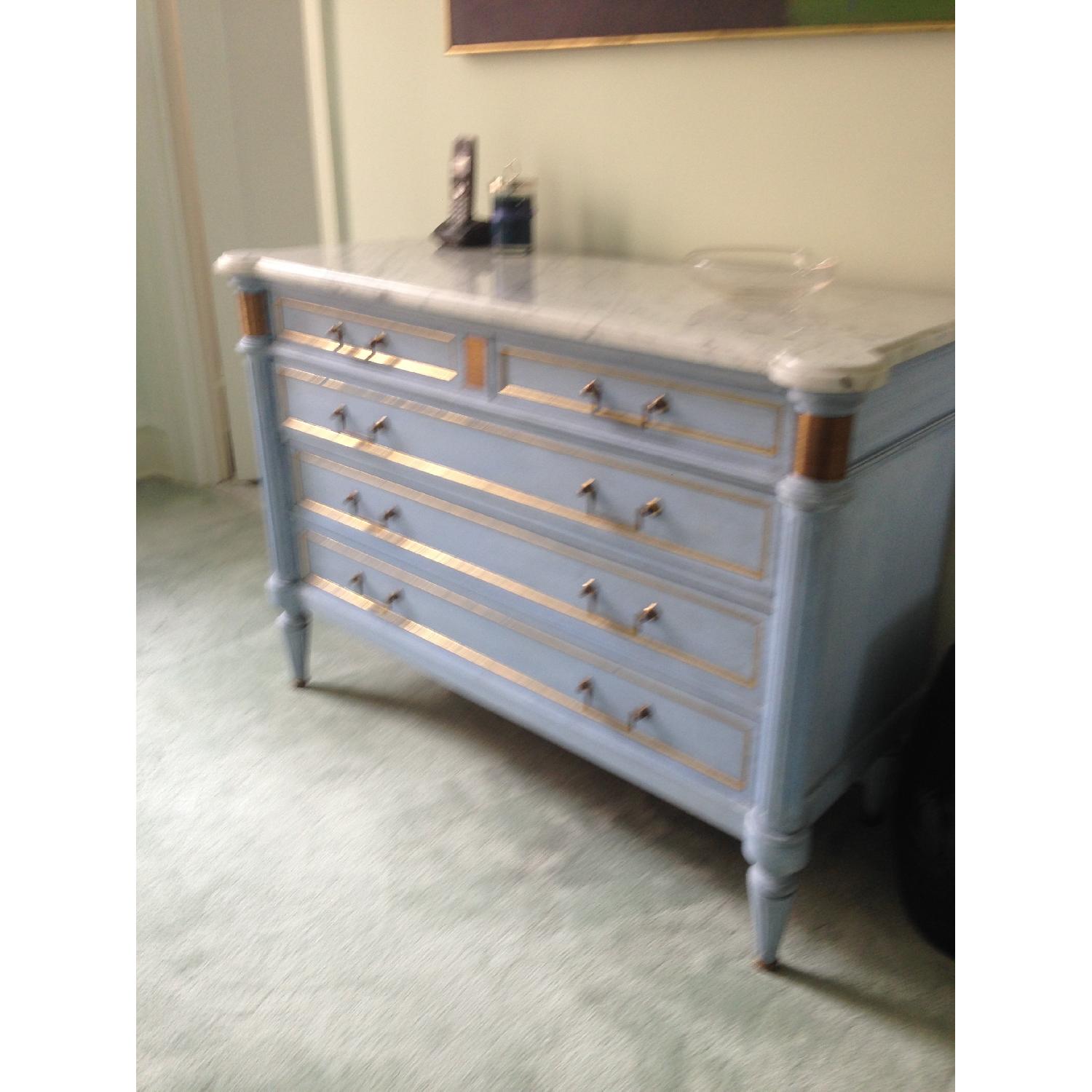 Antique Marble Top Blue Painted and Gilt Dresser - image-2