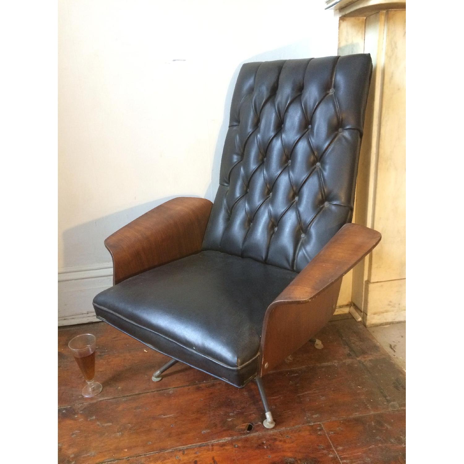 MidCentury Black Leather Arm Chair AptDeco