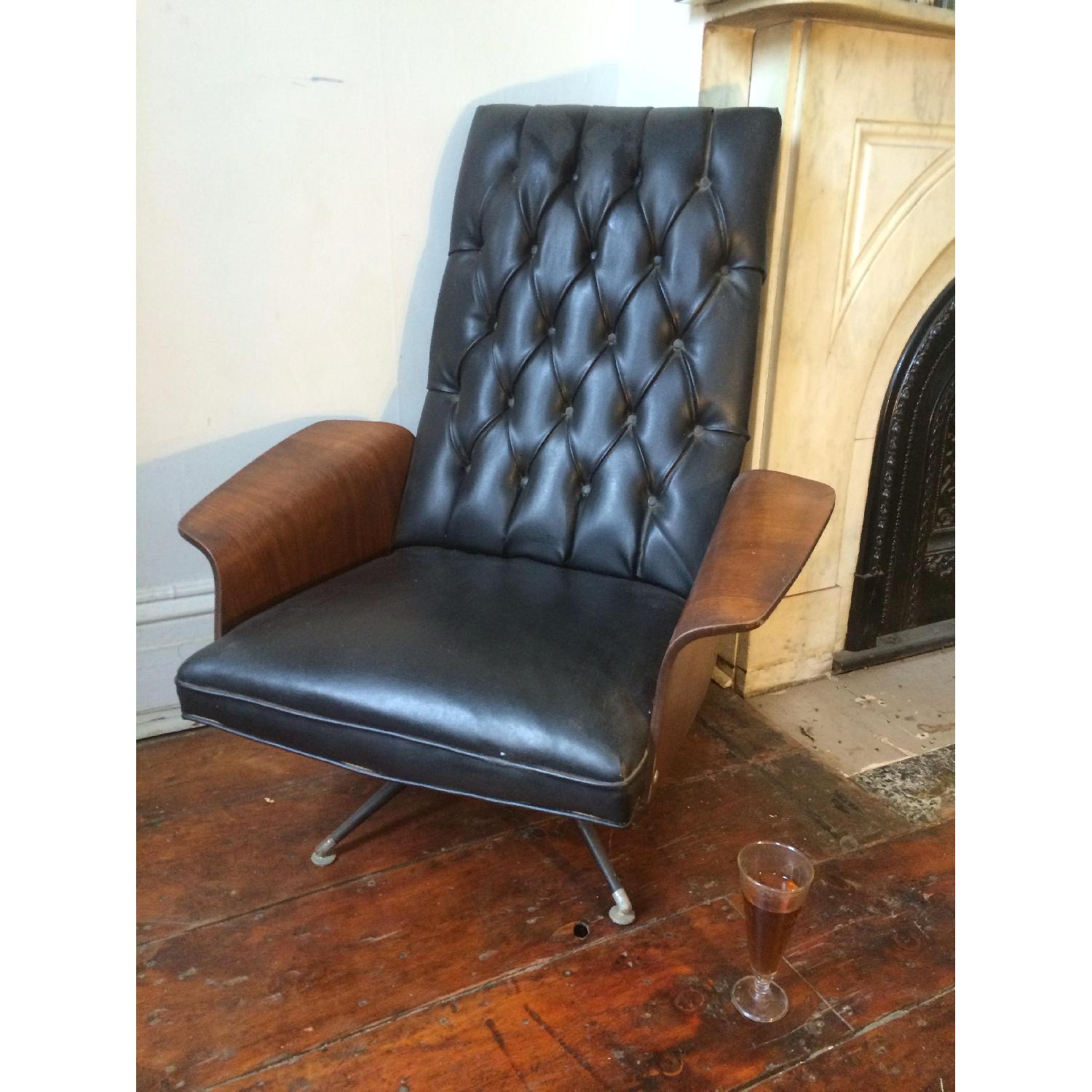 Mid-Century Black Leather Arm Chair - image-3