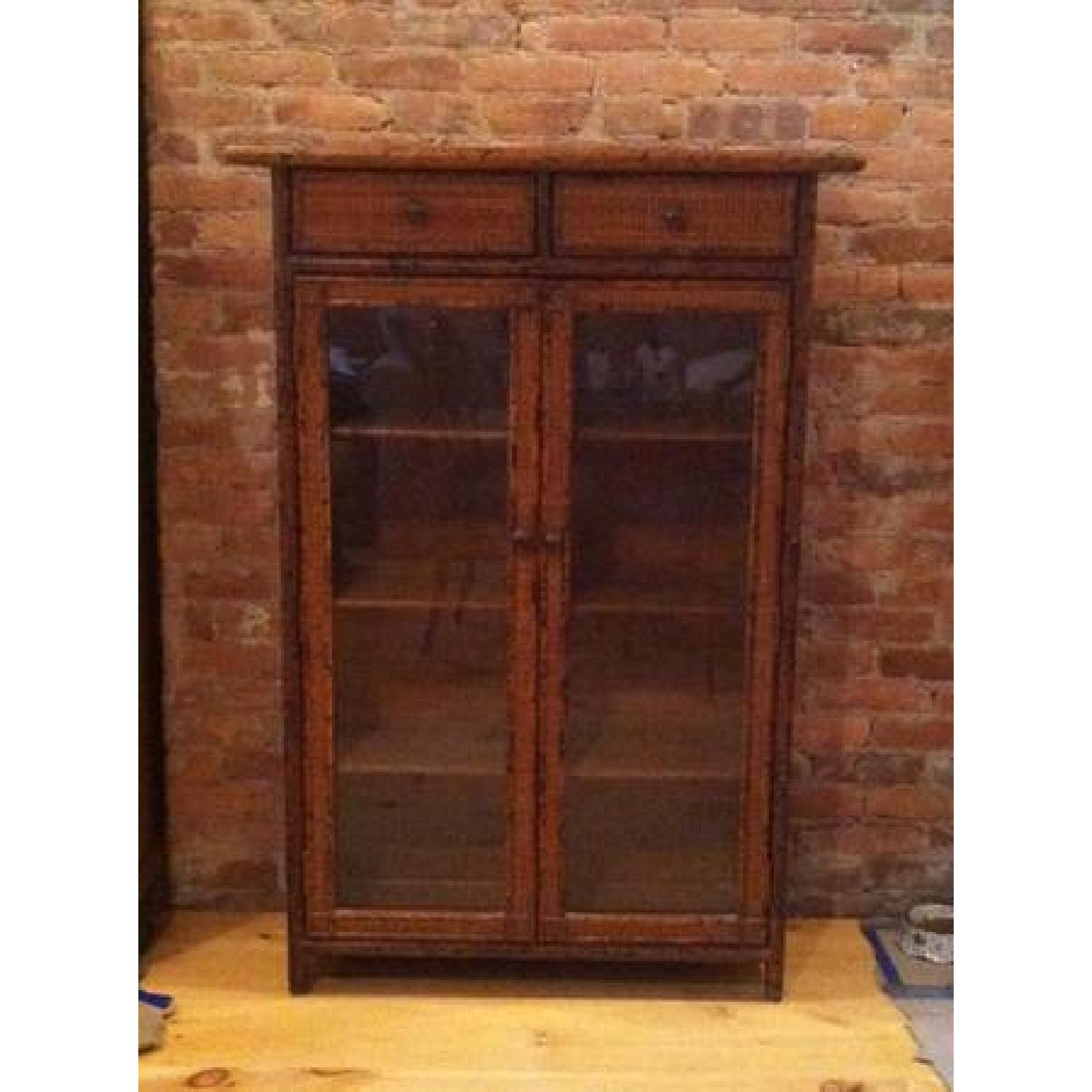Bloomingdales Wicker Rattan Glass Front Bookcase - image-1