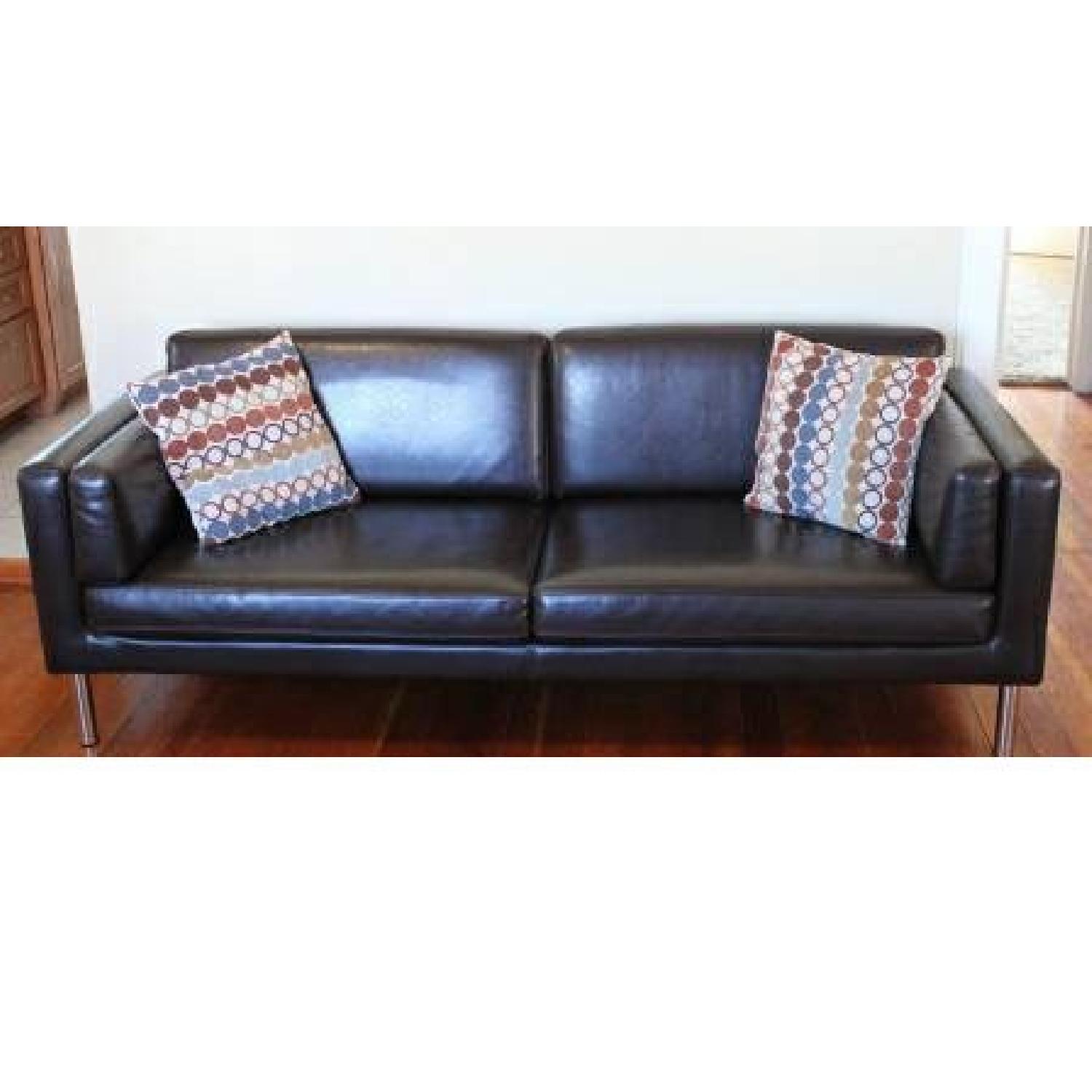 Ikea Dark Brown Leather Sofa - image-1