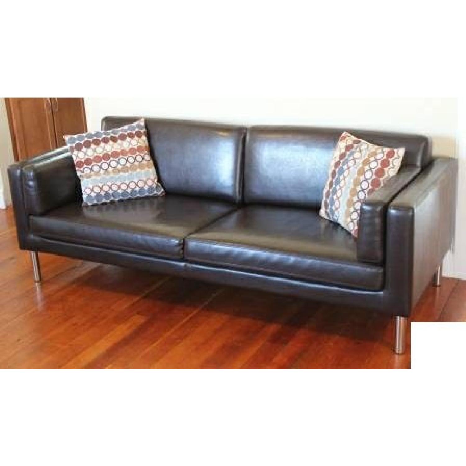 Ikea Dark Brown Leather Sofa - image-2