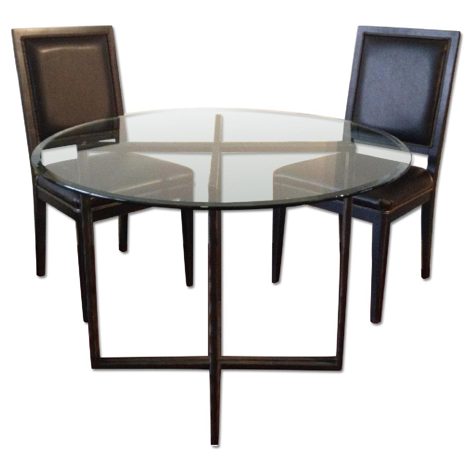 Crate & Barrel Round Glass Table w/ 2 Sonata Chairs - image-0